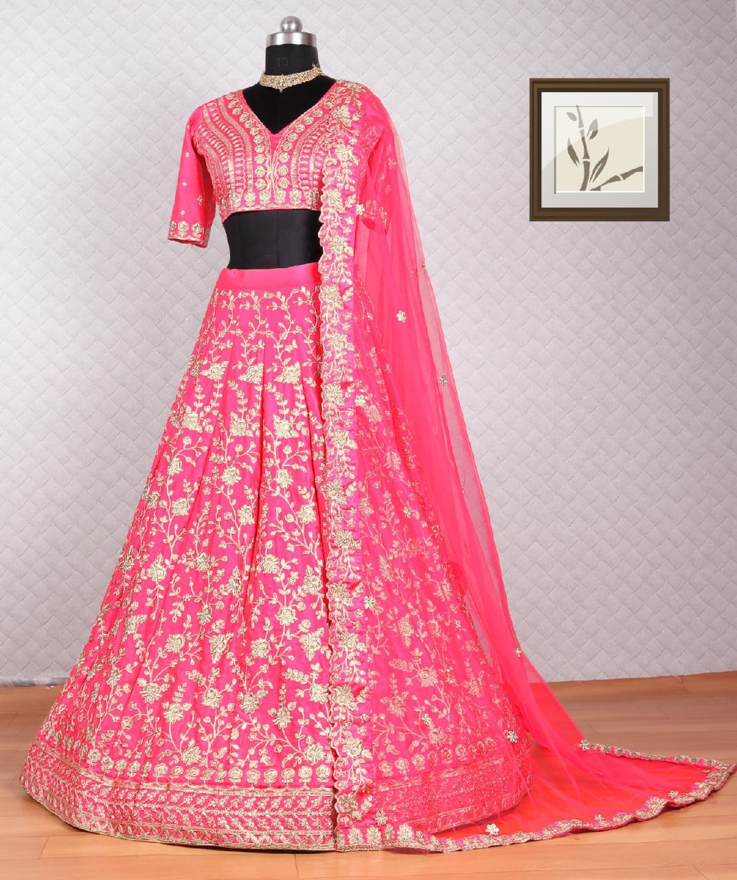 Malai Satin Silk Magenta Lehenga Choli Dupatta Set - Sequenced Zari Dori Embroidery