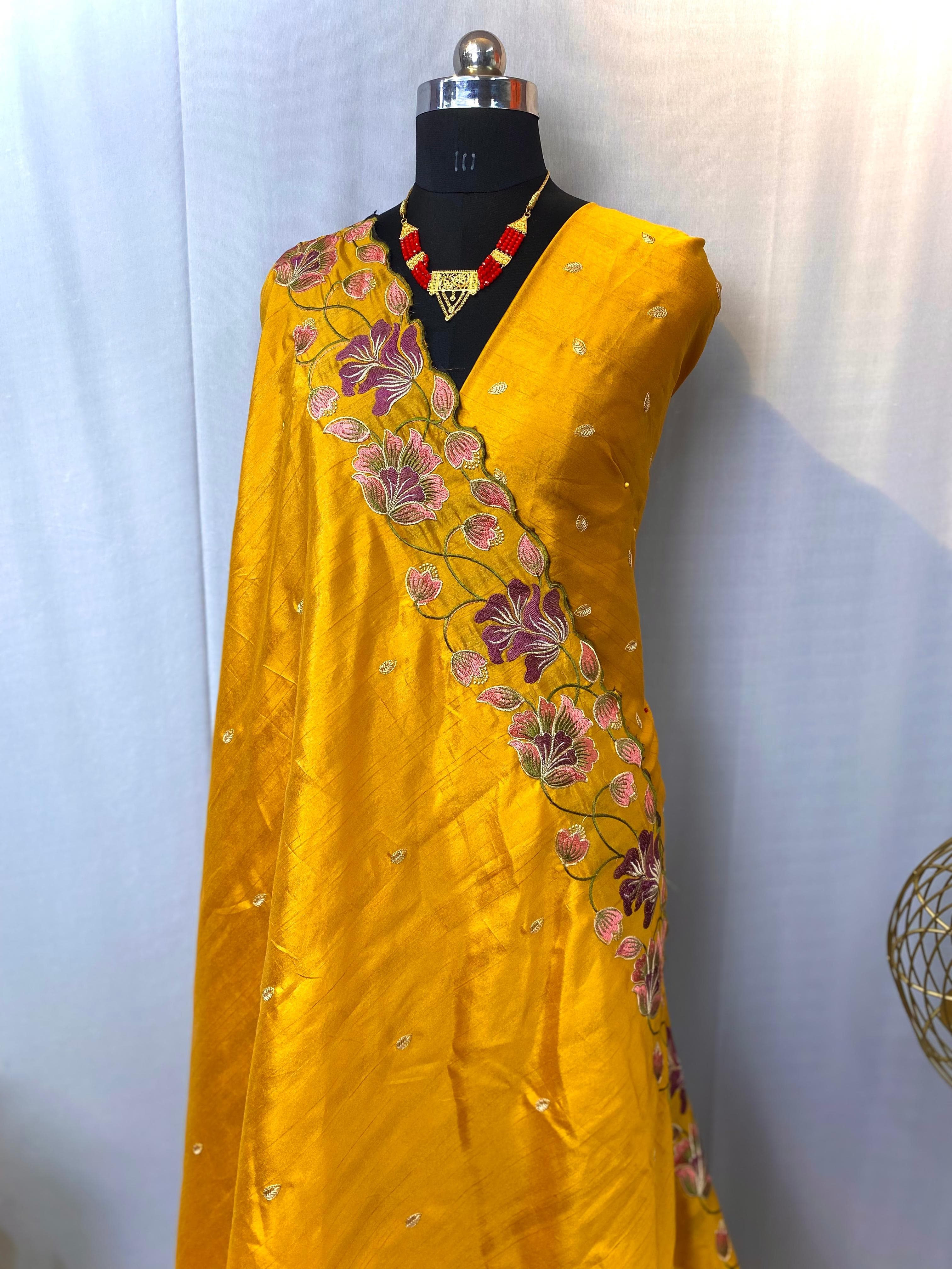 Tussar Silk Saree with beautiful contrast embroidery work