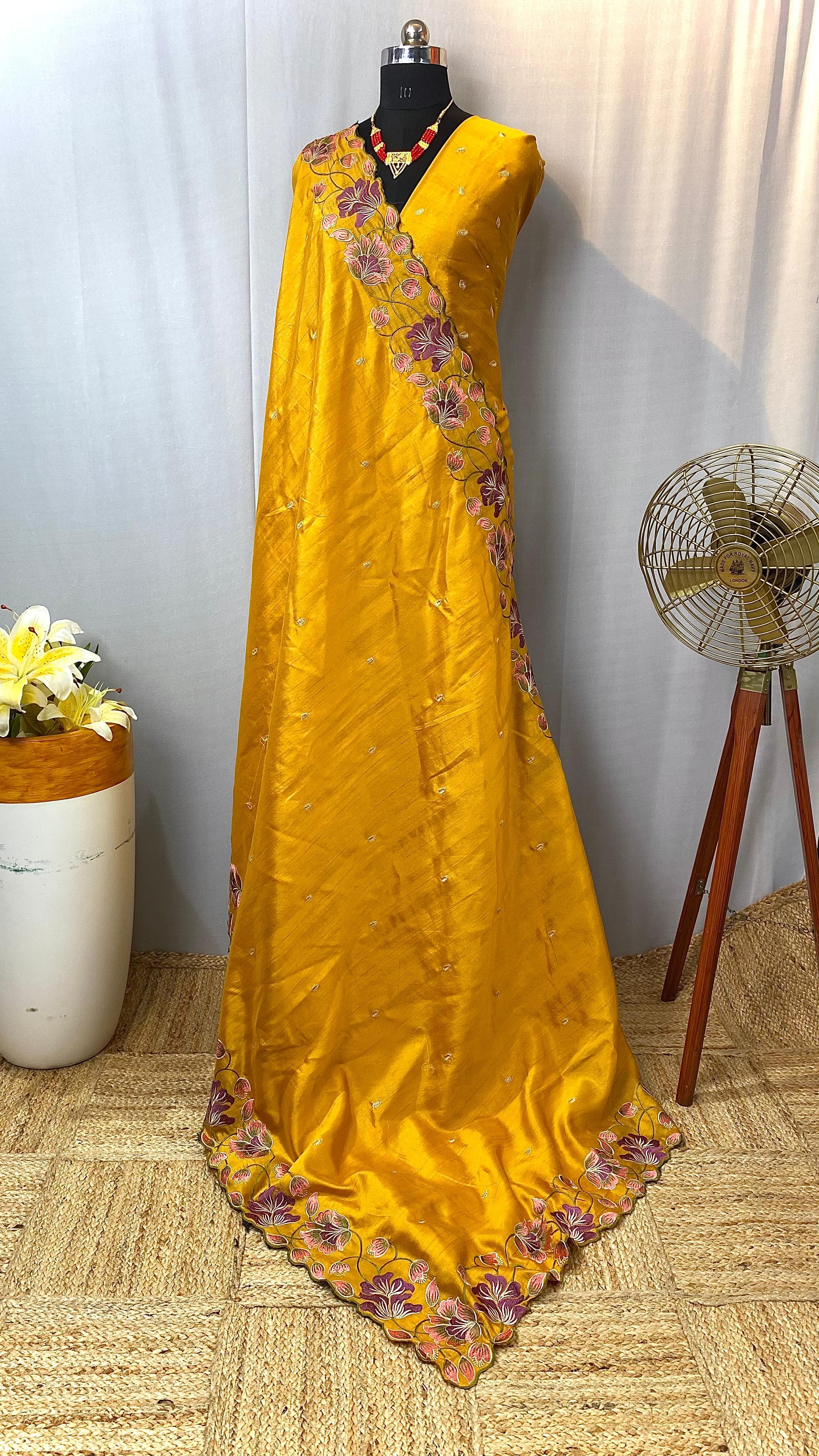 Tussar Silk Saree with beautiful contrast embroidery work