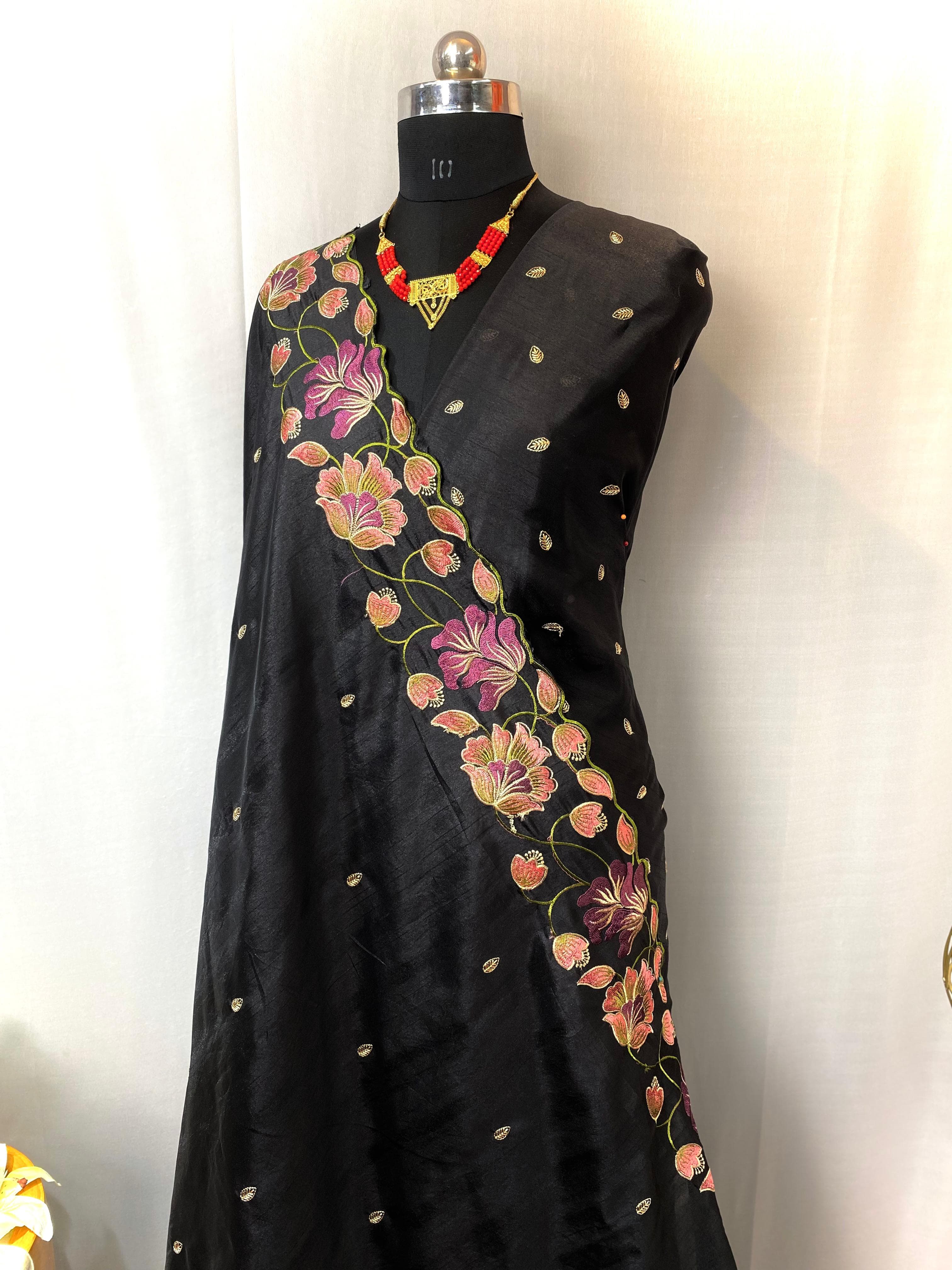 Tussar Silk Saree with beautiful contrast embroidery work