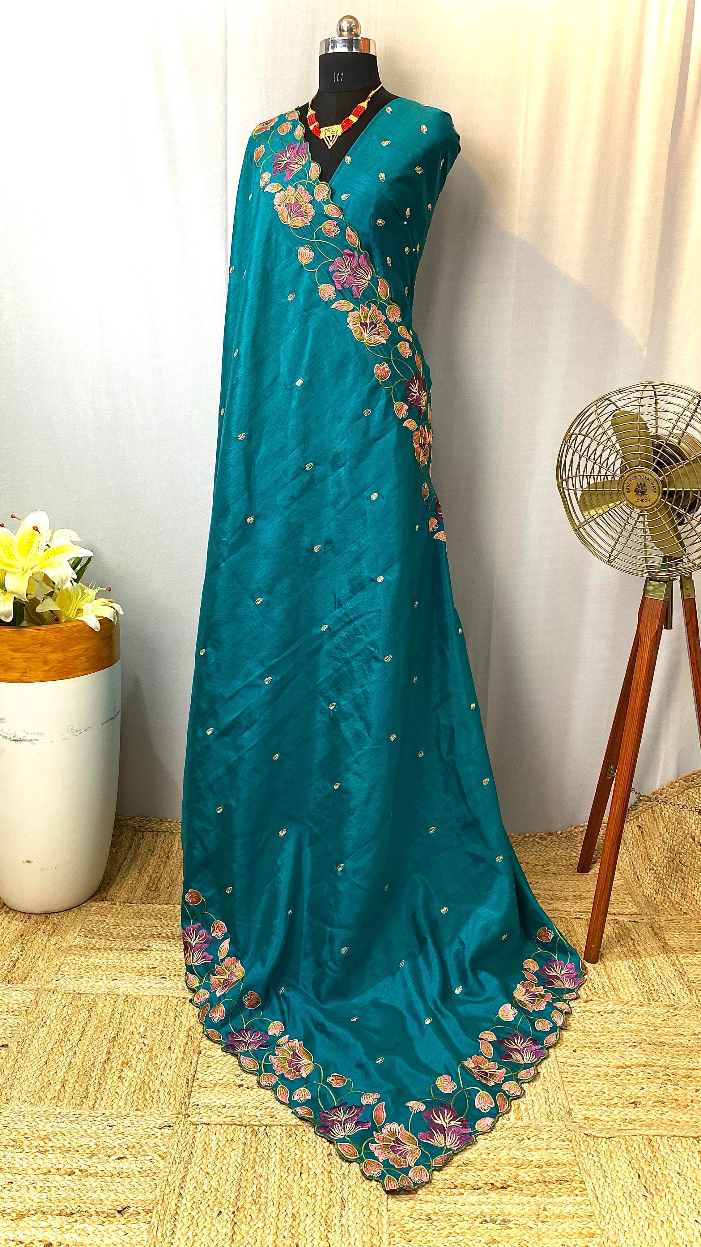 Tussar Silk Saree with beautiful contrast embroidery work