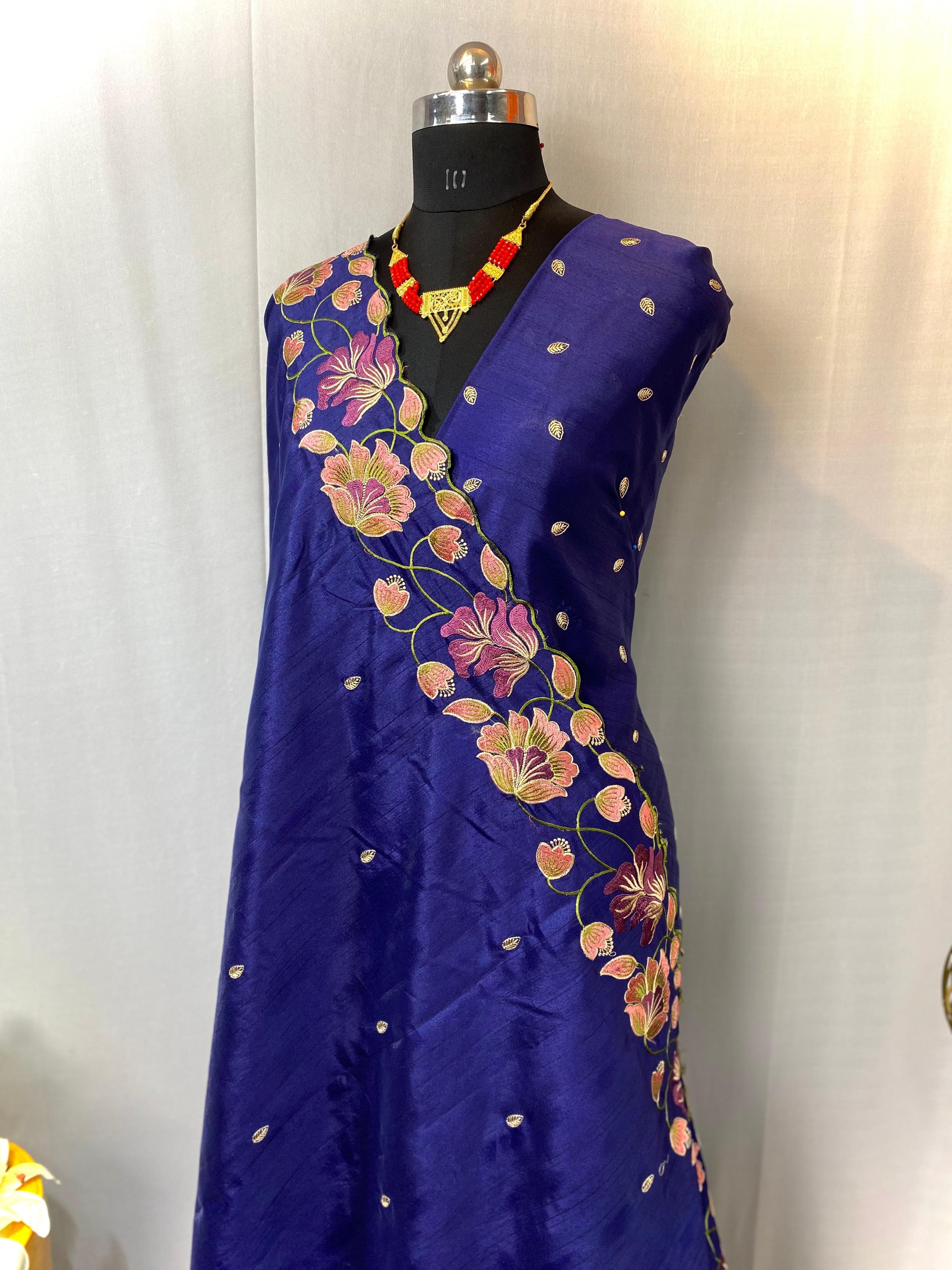 Tussar Silk Saree with beautiful contrast embroidery work