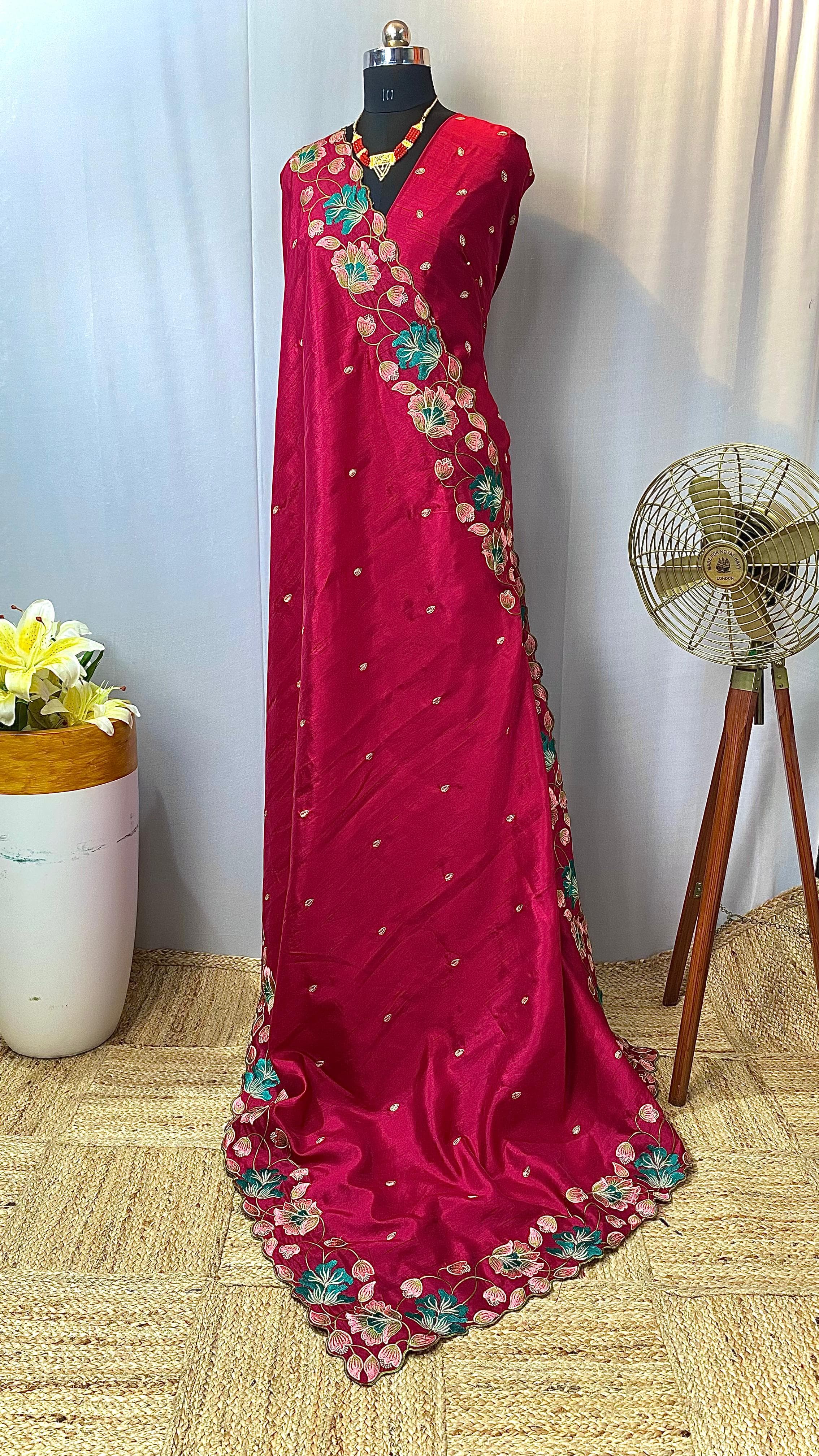 Tussar Silk Saree with beautiful contrast embroidery work