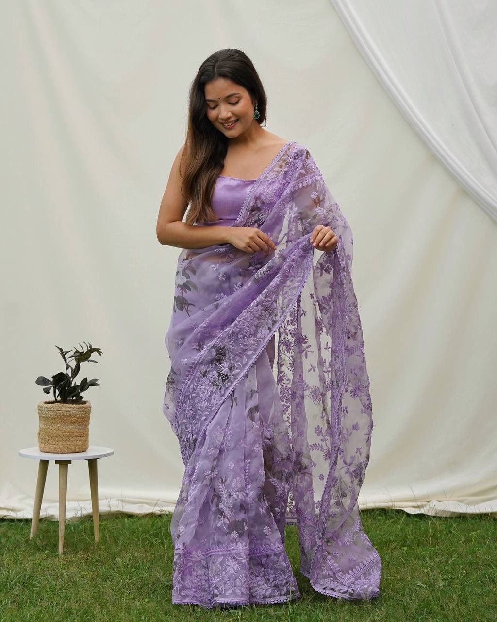 Designer Purple Color Organza Silk Saree