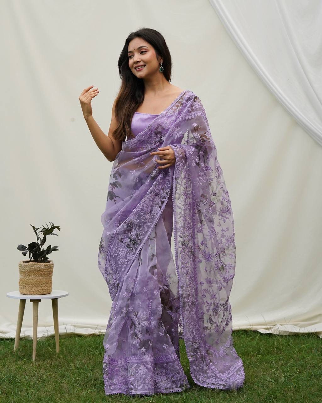 Designer Purple Color Organza Silk Saree