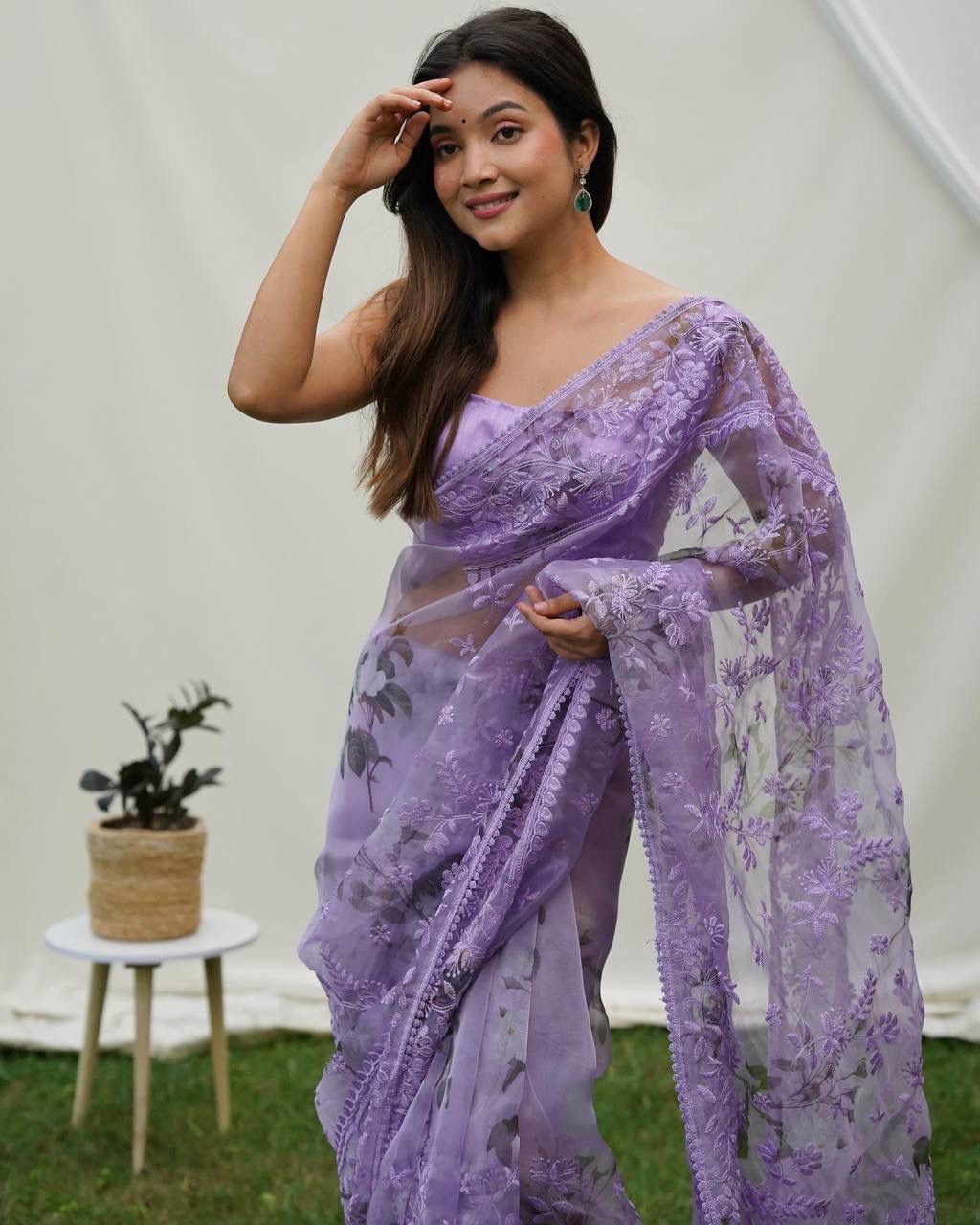 Designer Purple Color Organza Silk Saree