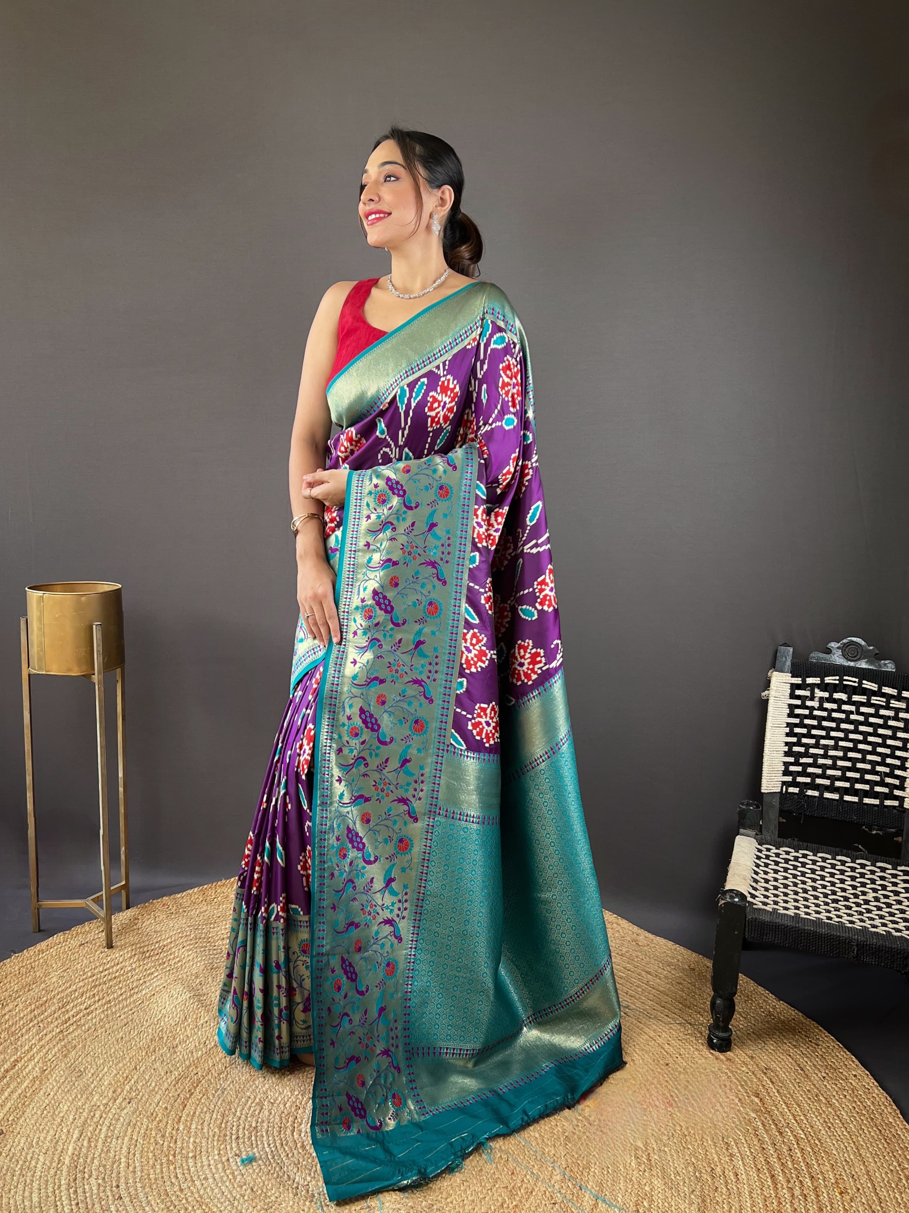 Lucknowi Patola And Paithani Fusion Woven Saree