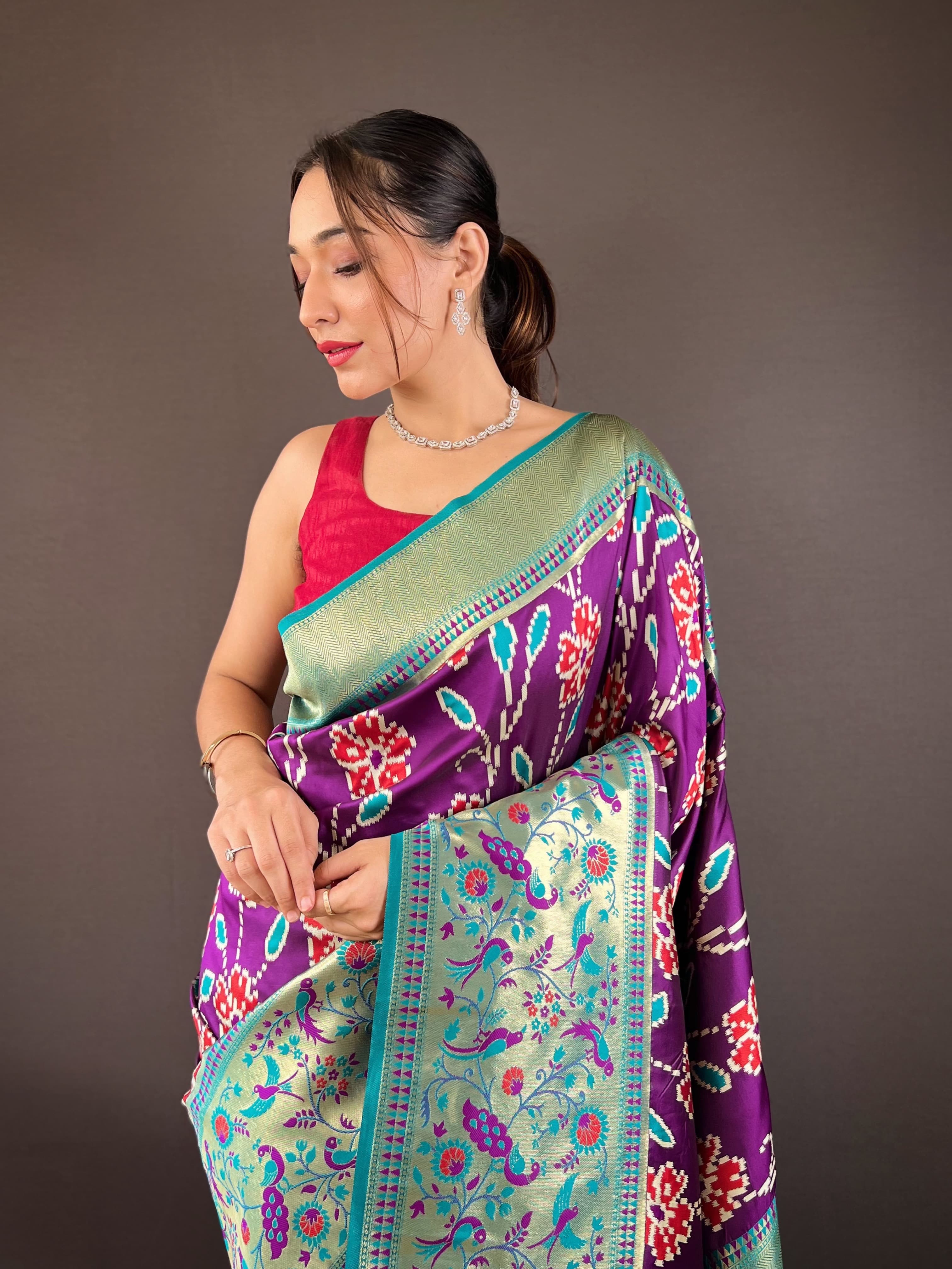 Lucknowi Patola And Paithani Fusion Woven Saree