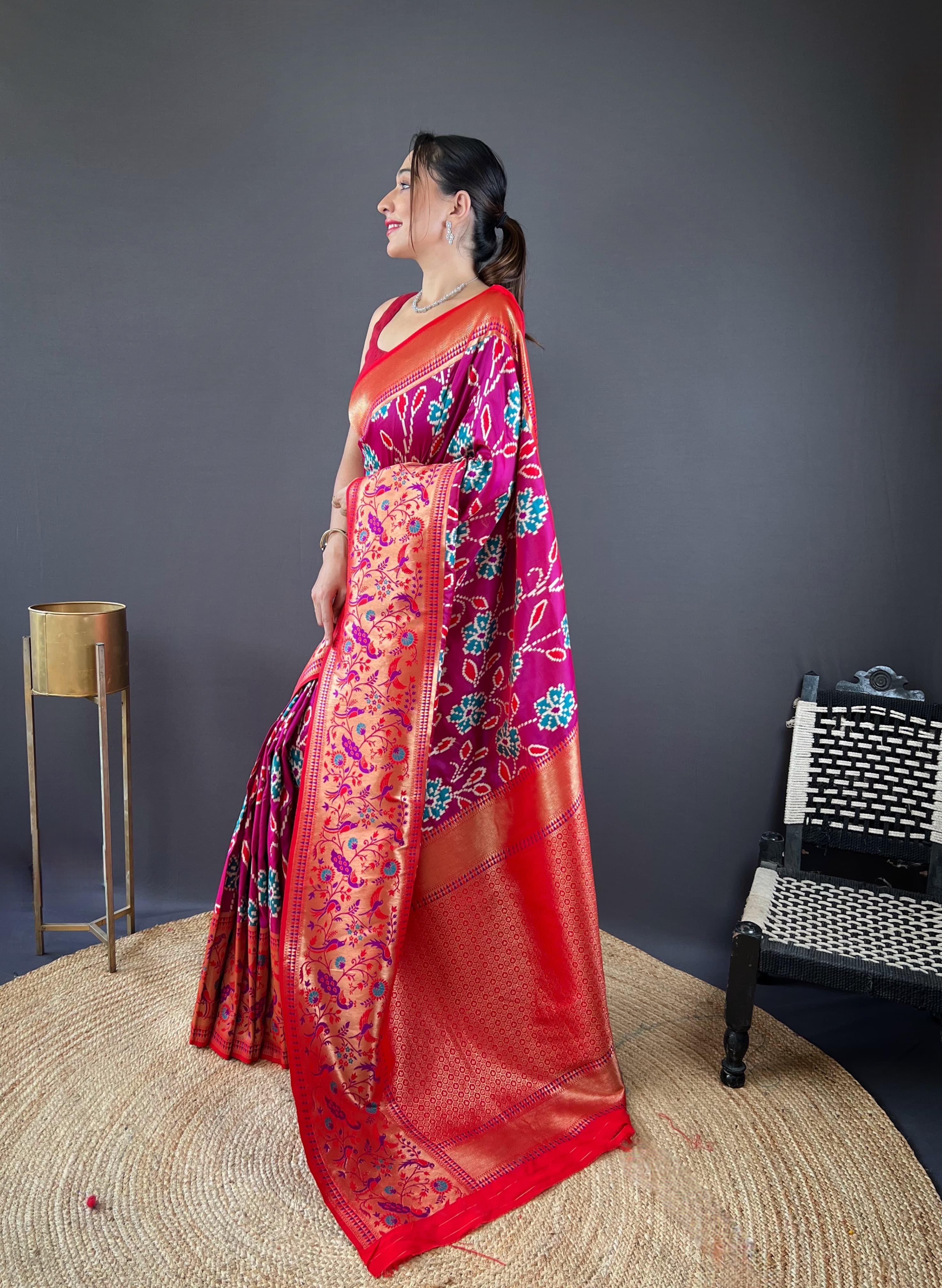 Lucknowi Patola And Paithani Fusion Woven Saree