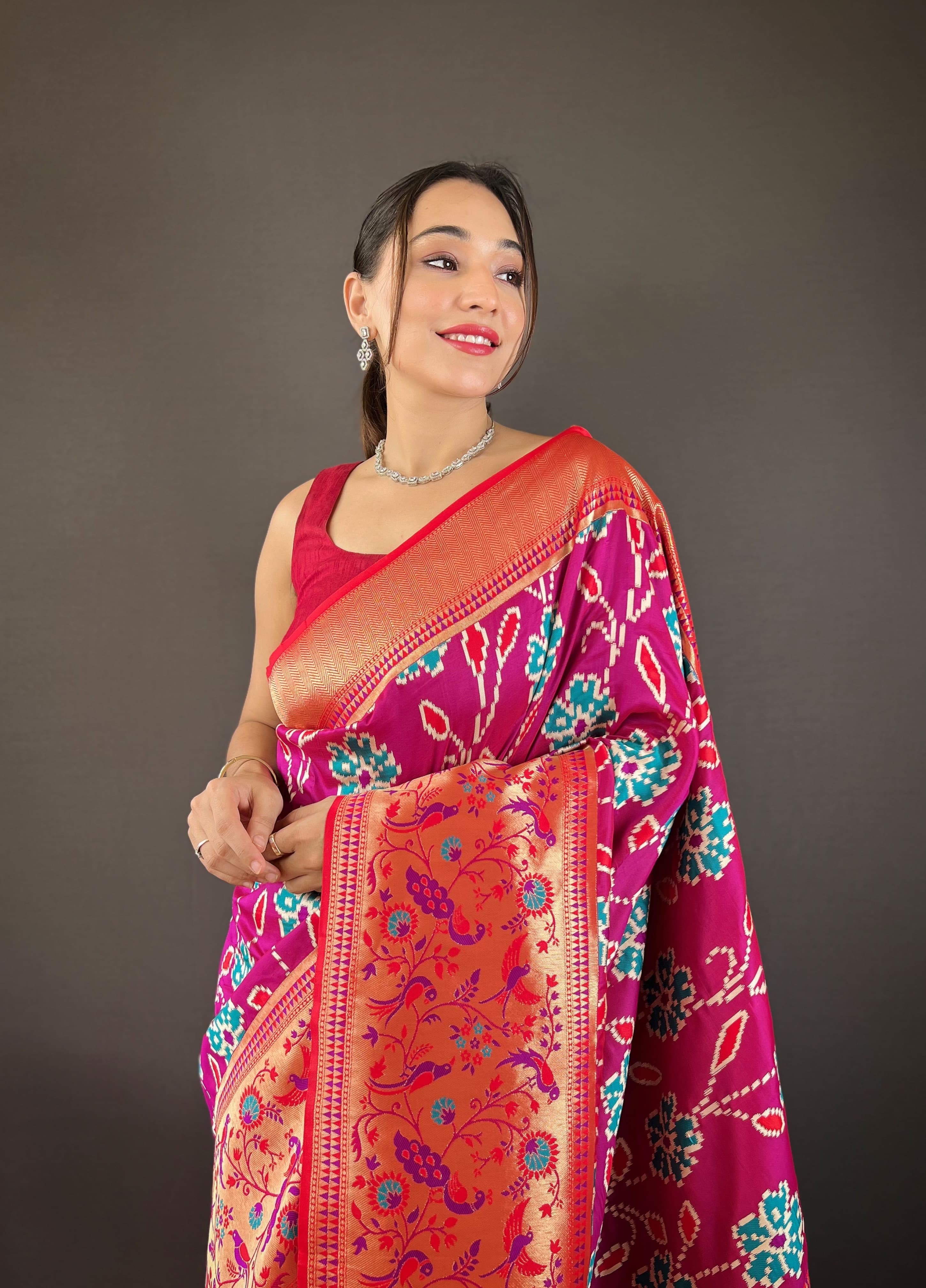 Lucknowi Patola And Paithani Fusion Woven Saree