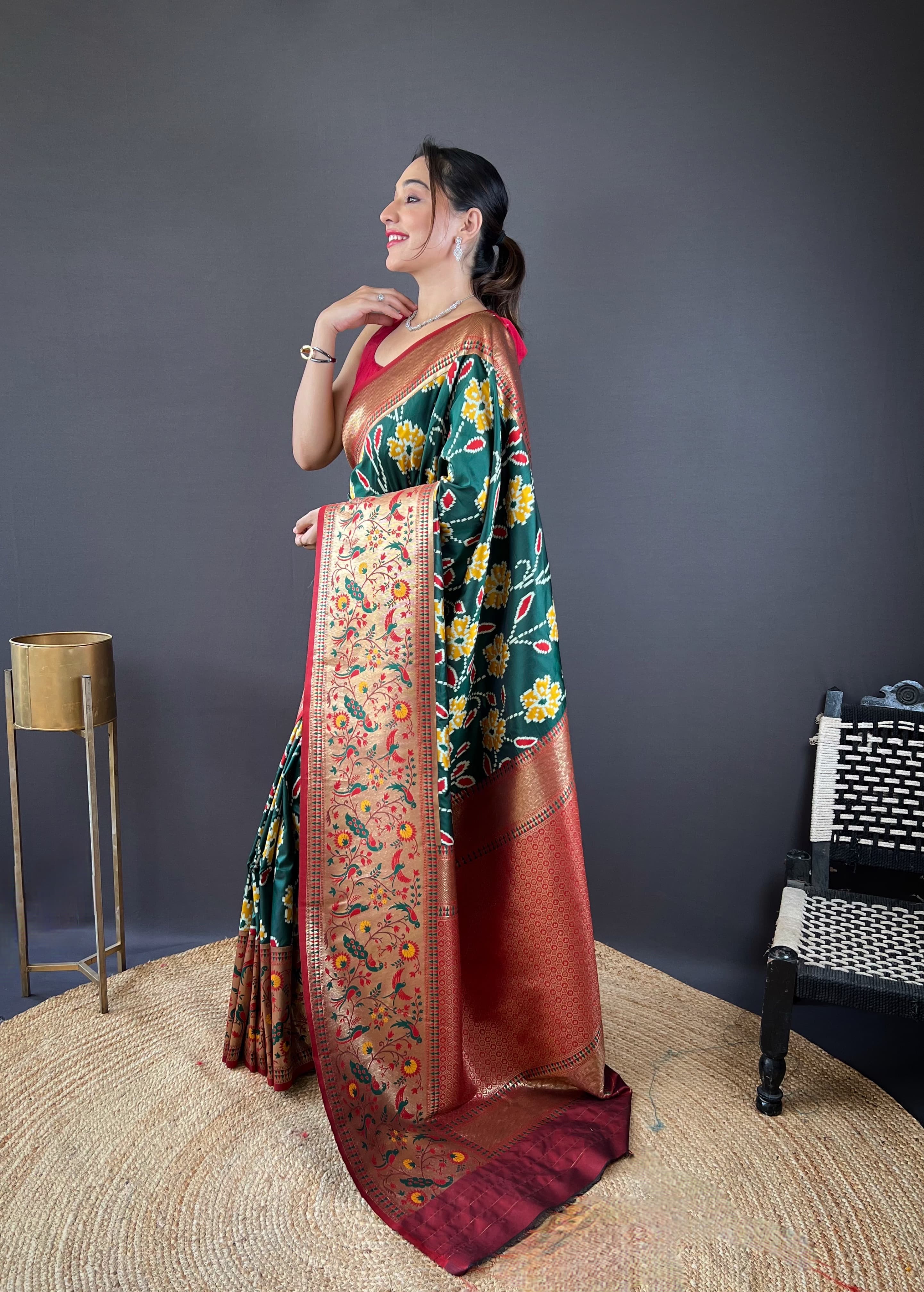 Lucknowi Patola And Paithani Fusion Woven Saree