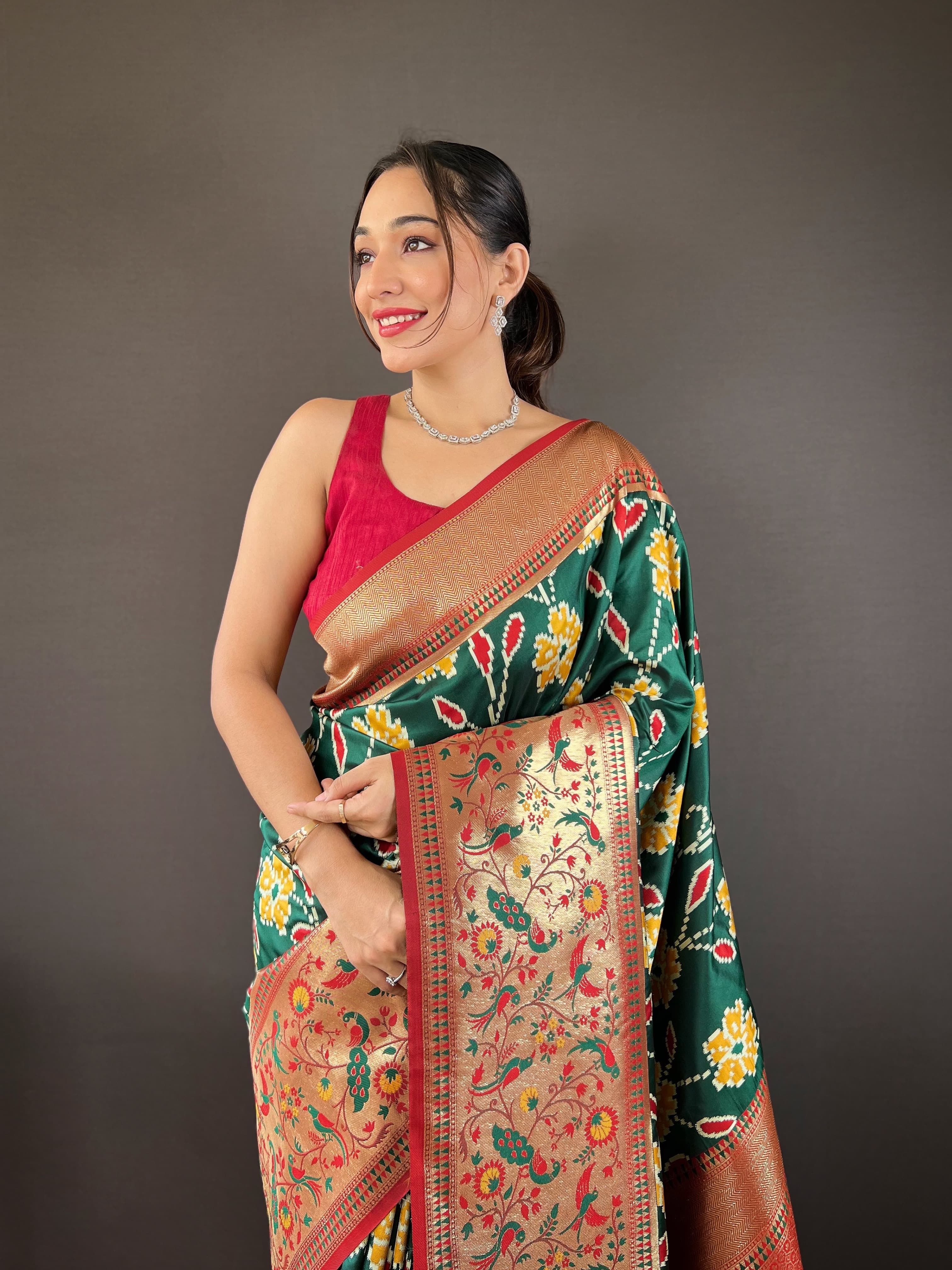 Lucknowi Patola And Paithani Fusion Woven Saree