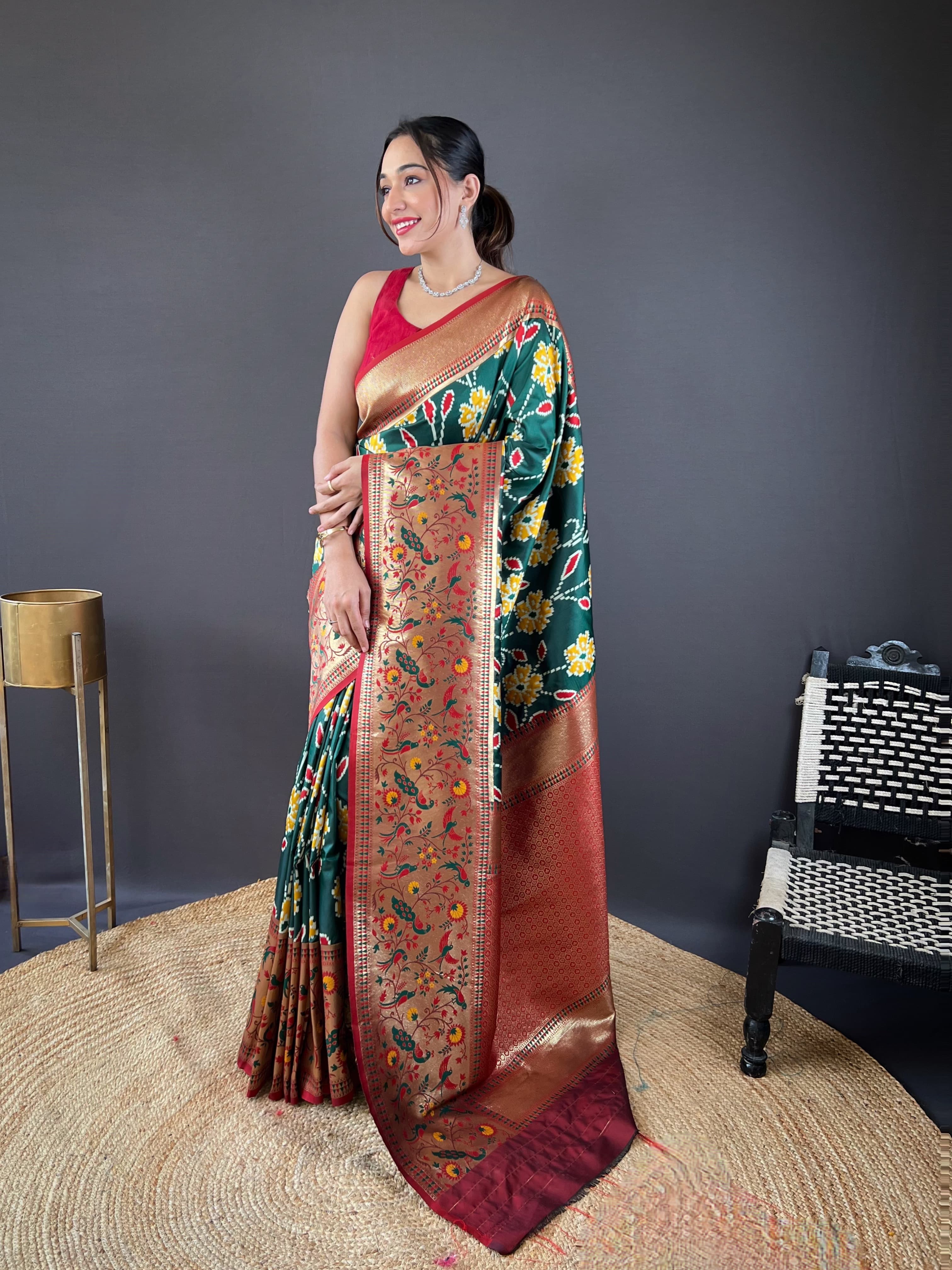 Lucknowi Patola And Paithani Fusion Woven Saree