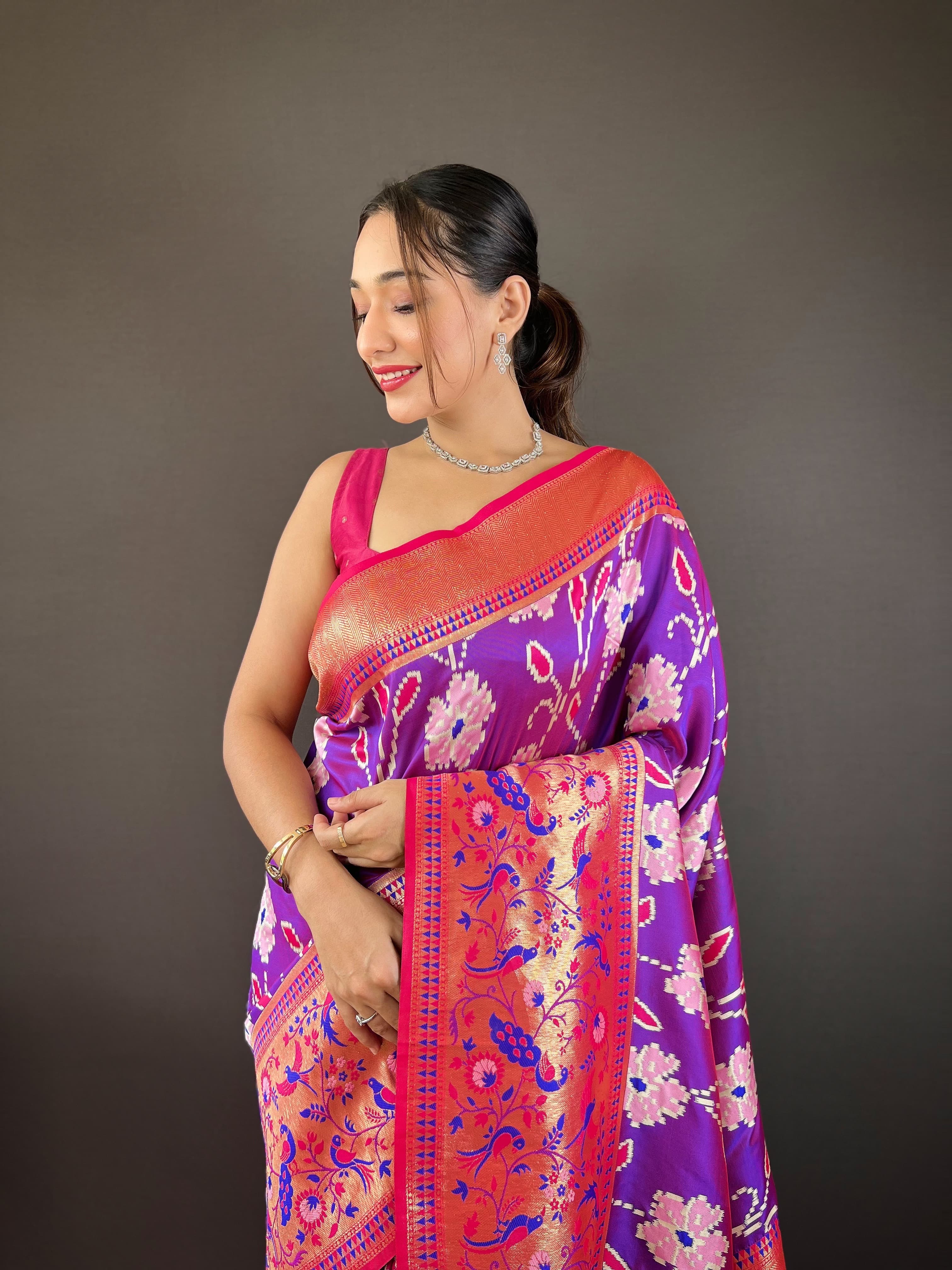 Lucknowi Patola And Paithani Fusion Woven Saree