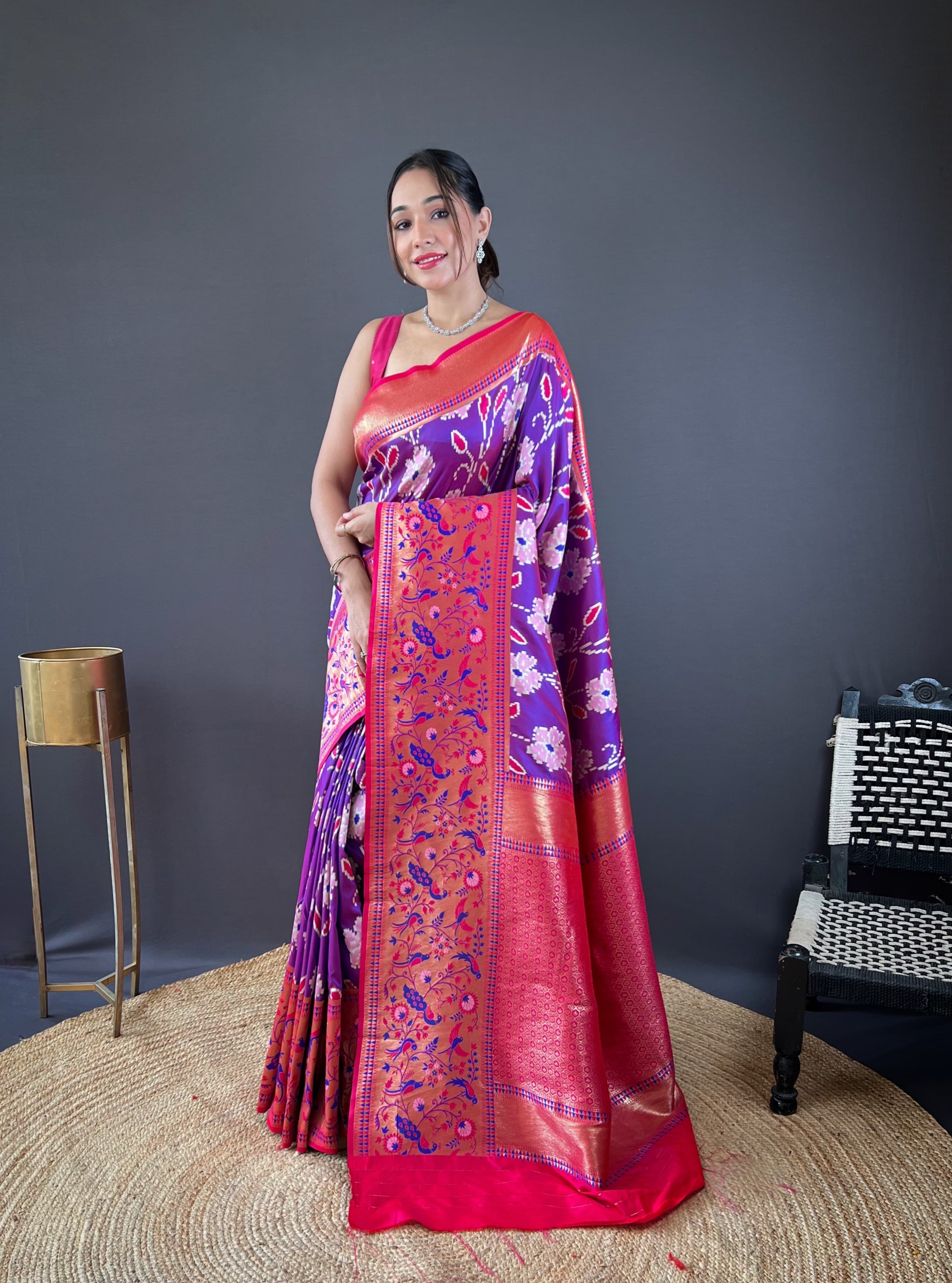 Lucknowi Patola And Paithani Fusion Woven Saree