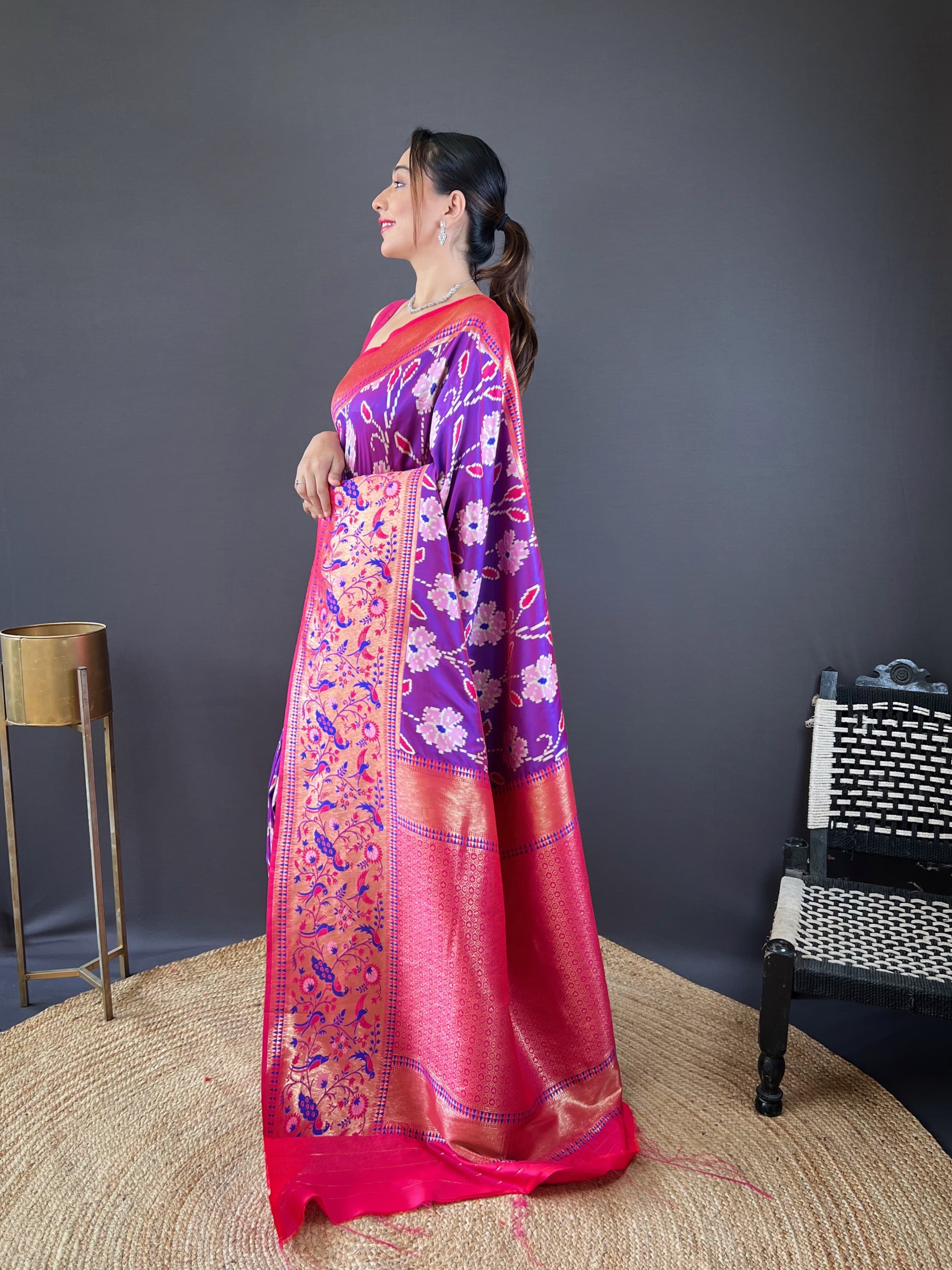 Lucknowi Patola And Paithani Fusion Woven Saree