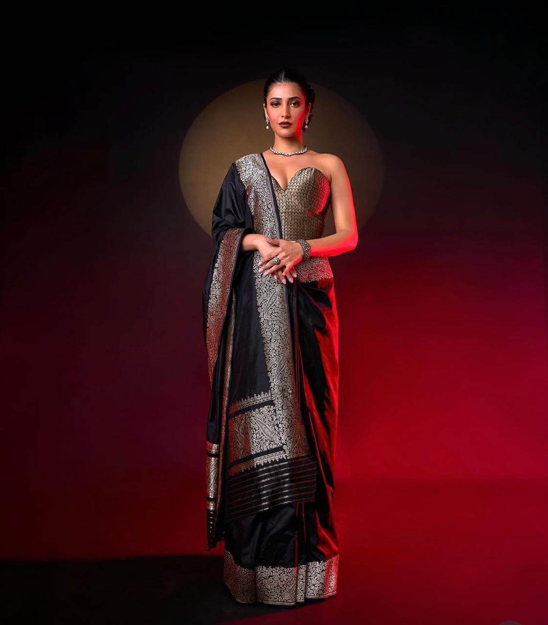 Designer Jacquard Silk Black Saree