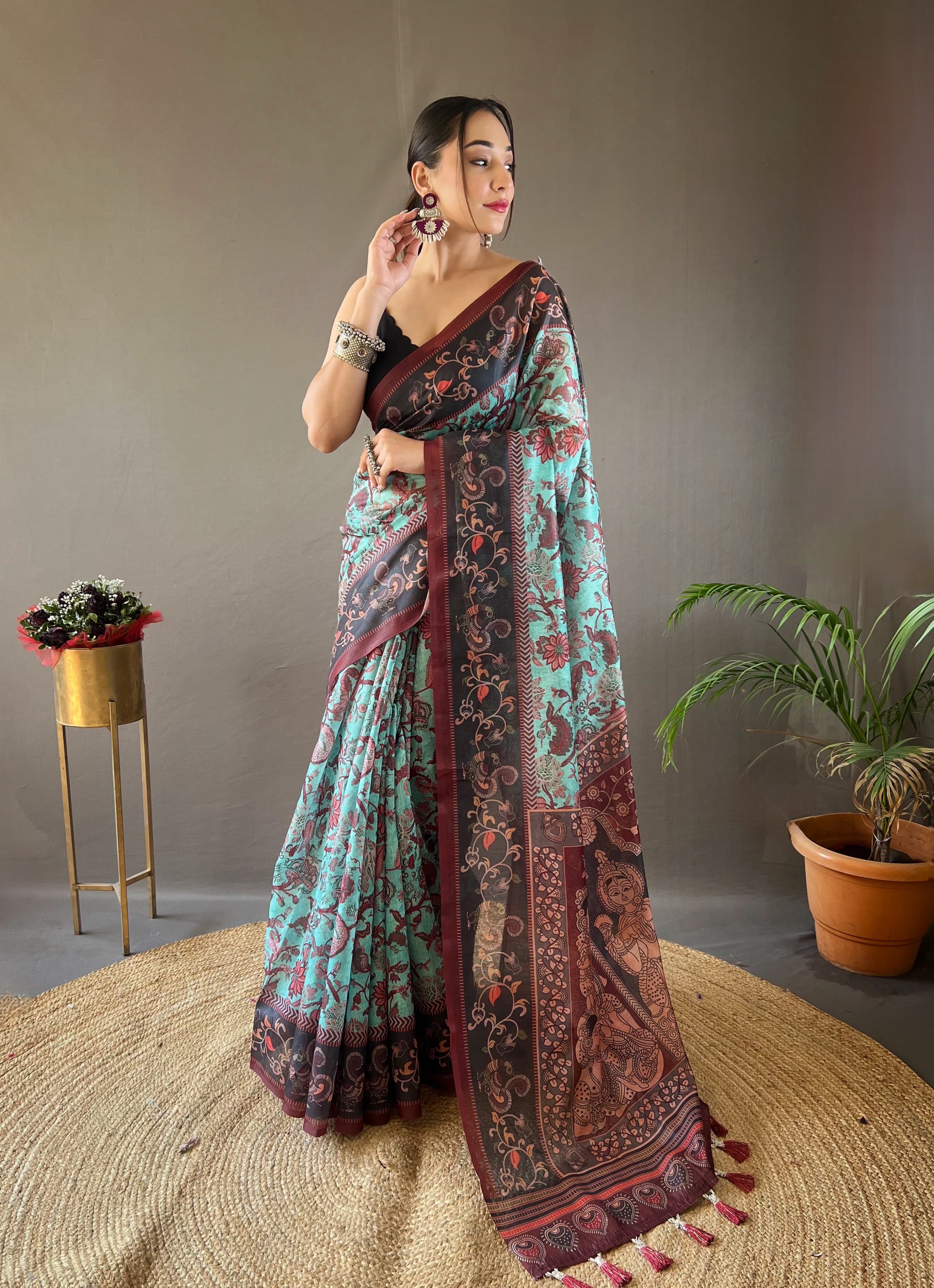 Kalamakari Digital Printed Cotton Saree