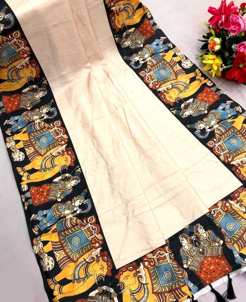 Designer Tussar Silk kalamkari Print Saree