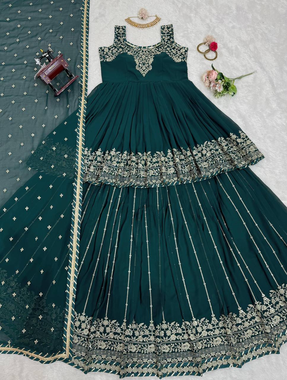 Stunning Blue Color Georgette Thread With Sequence Lehenga Choli