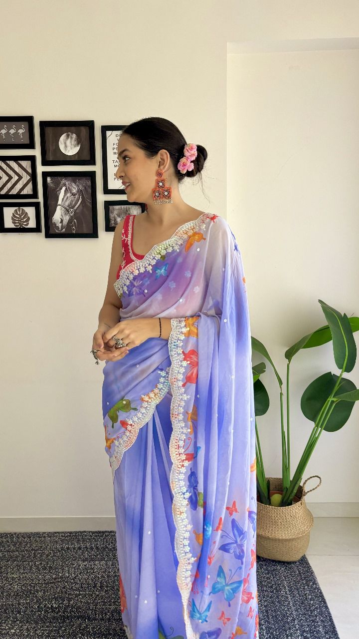 Women's Floral Embellished Designer Georgette Saree