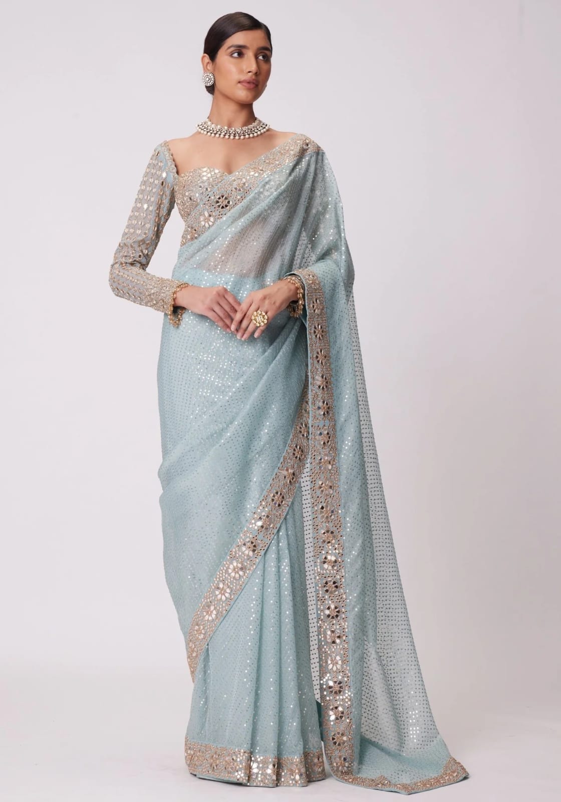 Georgette Real Mirror Designer Sequence Saree