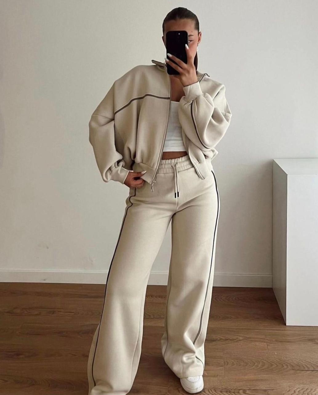 Casual Sweatsuits For Women 2 Piece Outfits Long Sleeve Zip Up Jacket Oversized Sweatshirt Jogger Sweatpants Female Tracksuit