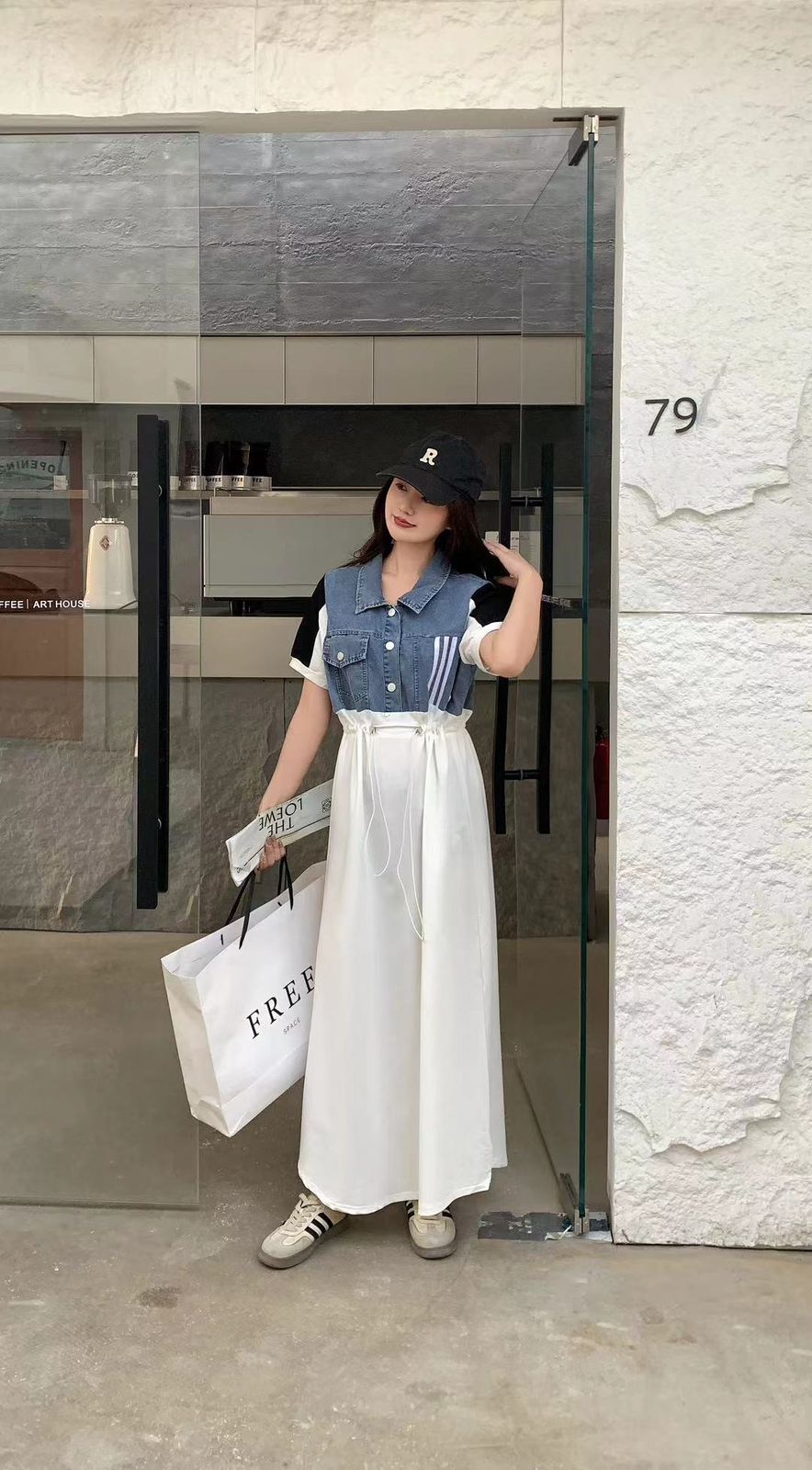 Women's Denim Loose Midi Shirt Turn Down Collar Dress