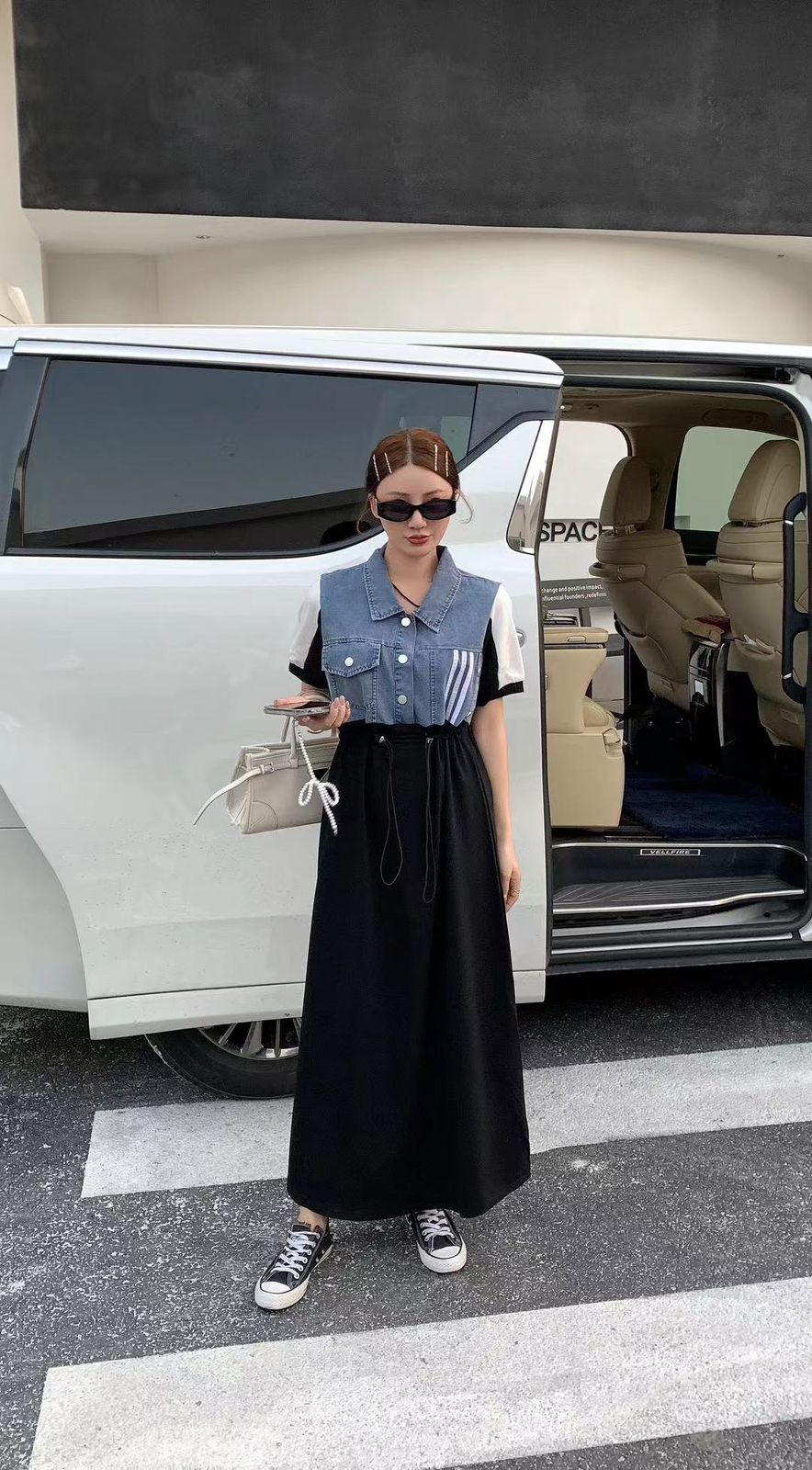 Women's Denim Loose Midi Shirt Turn Down Collar Dress