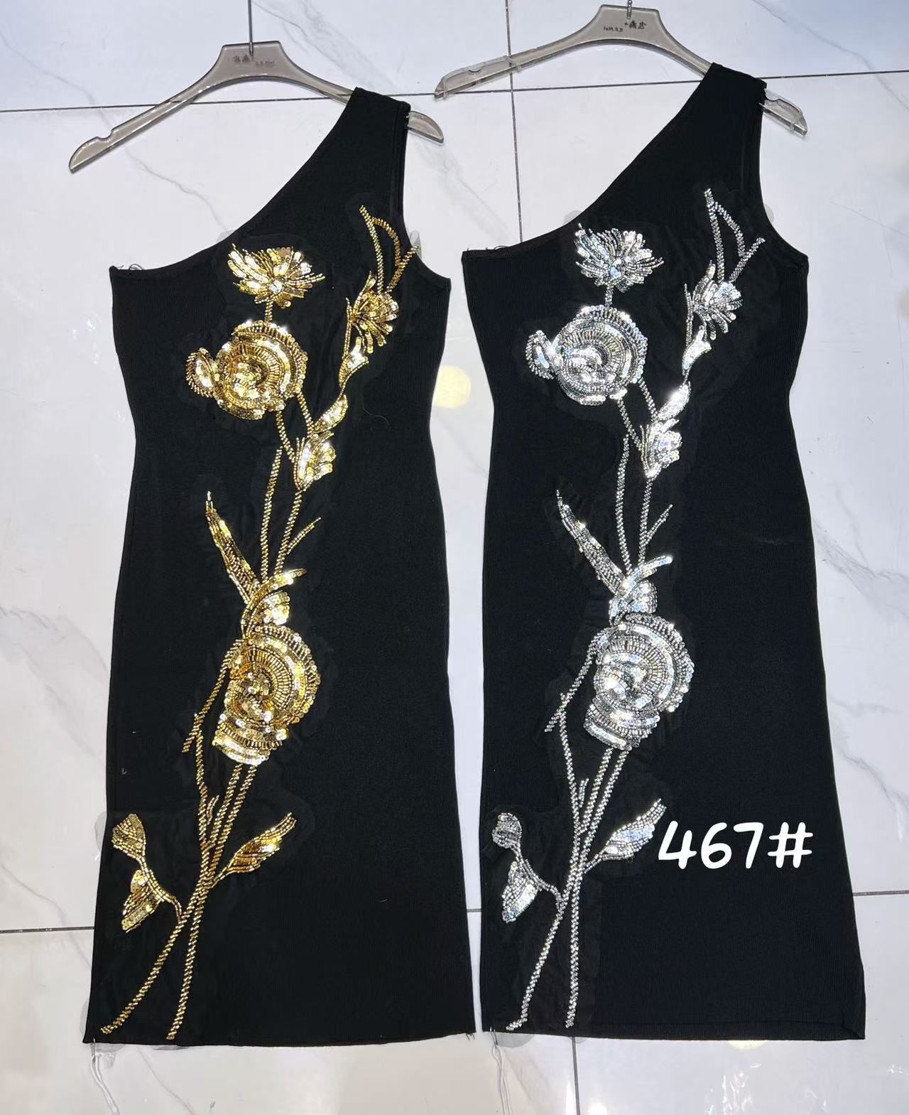 Jersey Draped Dress With Floral Appliqué