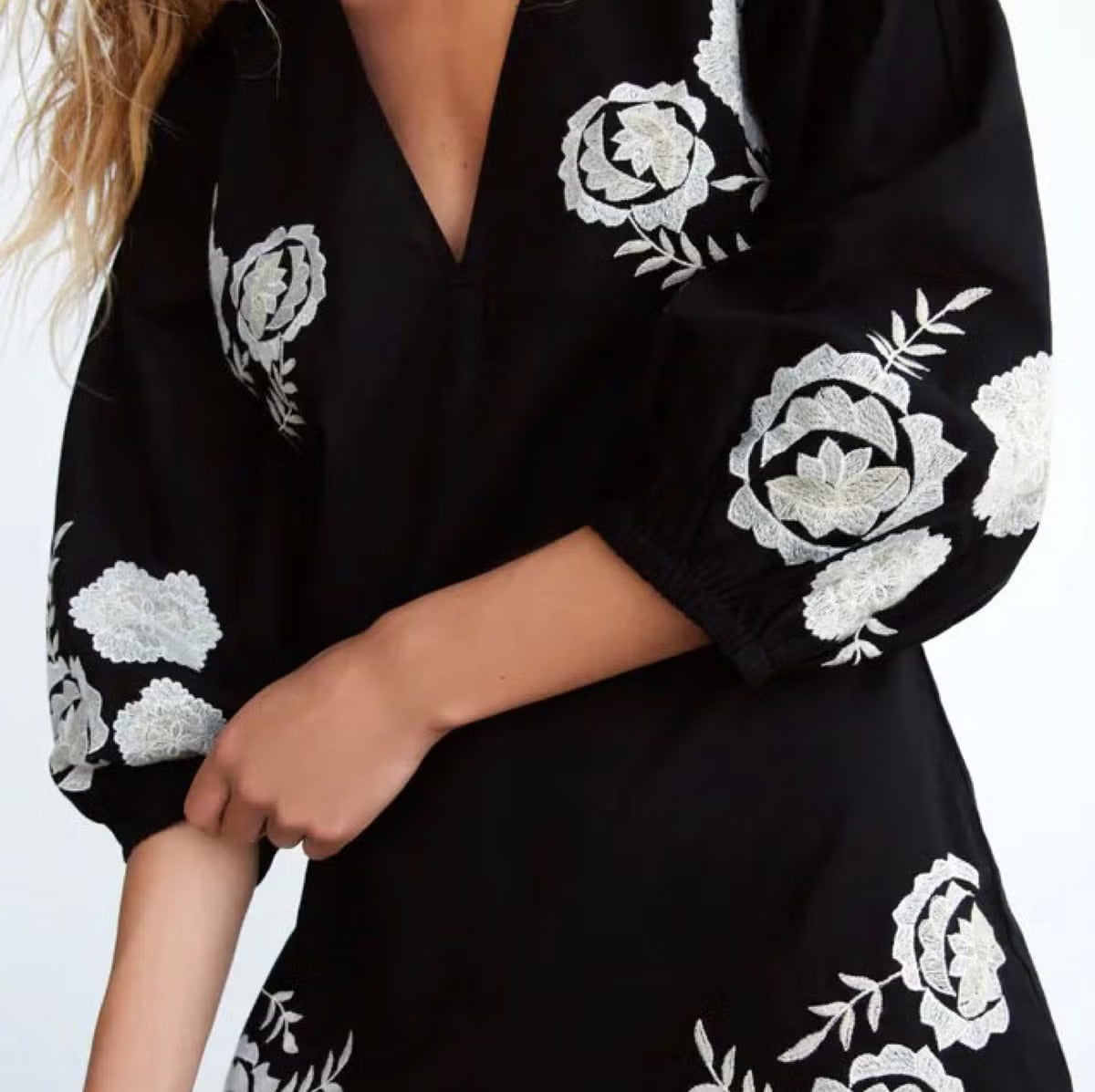 Women's Vintage V-Neck Black Flower Shorts Casual Jumpsuit