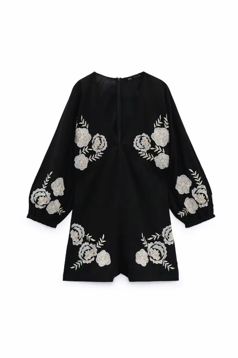 Women's Vintage V-Neck Black Flower Shorts Casual Jumpsuit