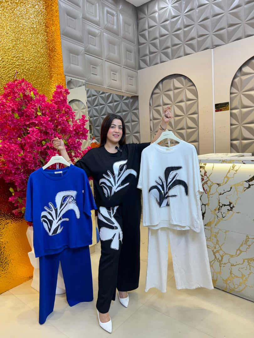 Women Printed With Rhinestone Work Co-Ord set Top And Pants