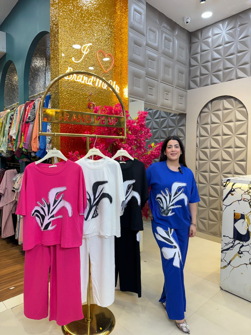 Women Printed With Rhinestone Work Co-Ord set Top And Pants