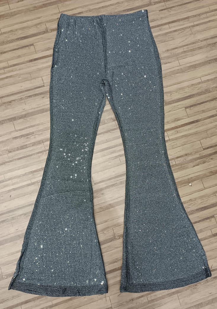 Rachael Flare Pants for Women's Stretch 1980s Sparkle With Rhinestones