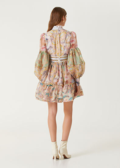 Mirror Floral Mini Linen Dress