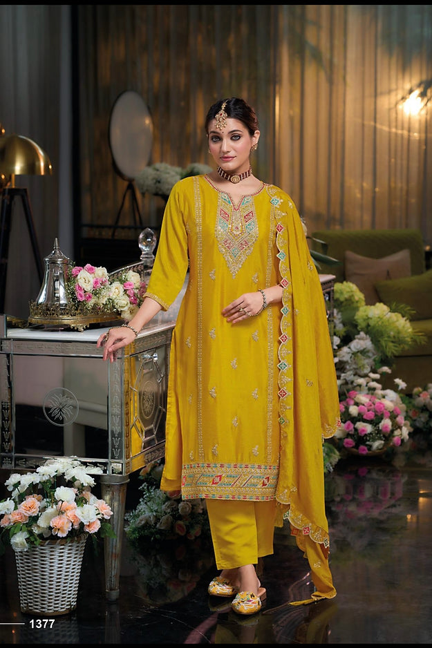 Designer chinnon work Suit Set