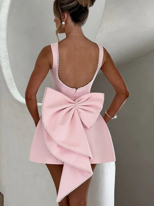 Isodora Pearl Beaded Backless Bow Dress Joy of ShRu Isodora Pearl Beaded Backless Bow Dress Joy of ShRu