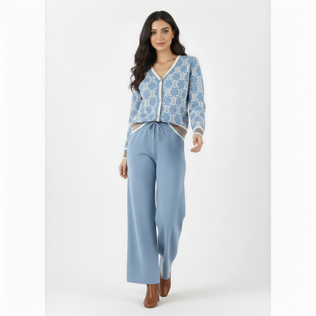 Eloise Wide-Leg Palazzo & Knitted Cardigan stylish Co-Ord Set