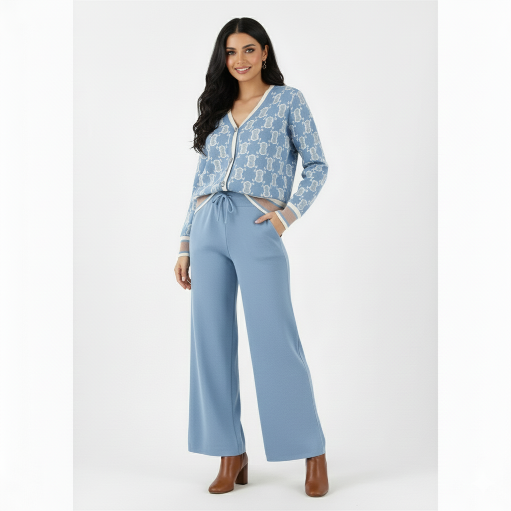Eloise Wide-Leg Palazzo & Knitted Cardigan stylish Co-Ord Set