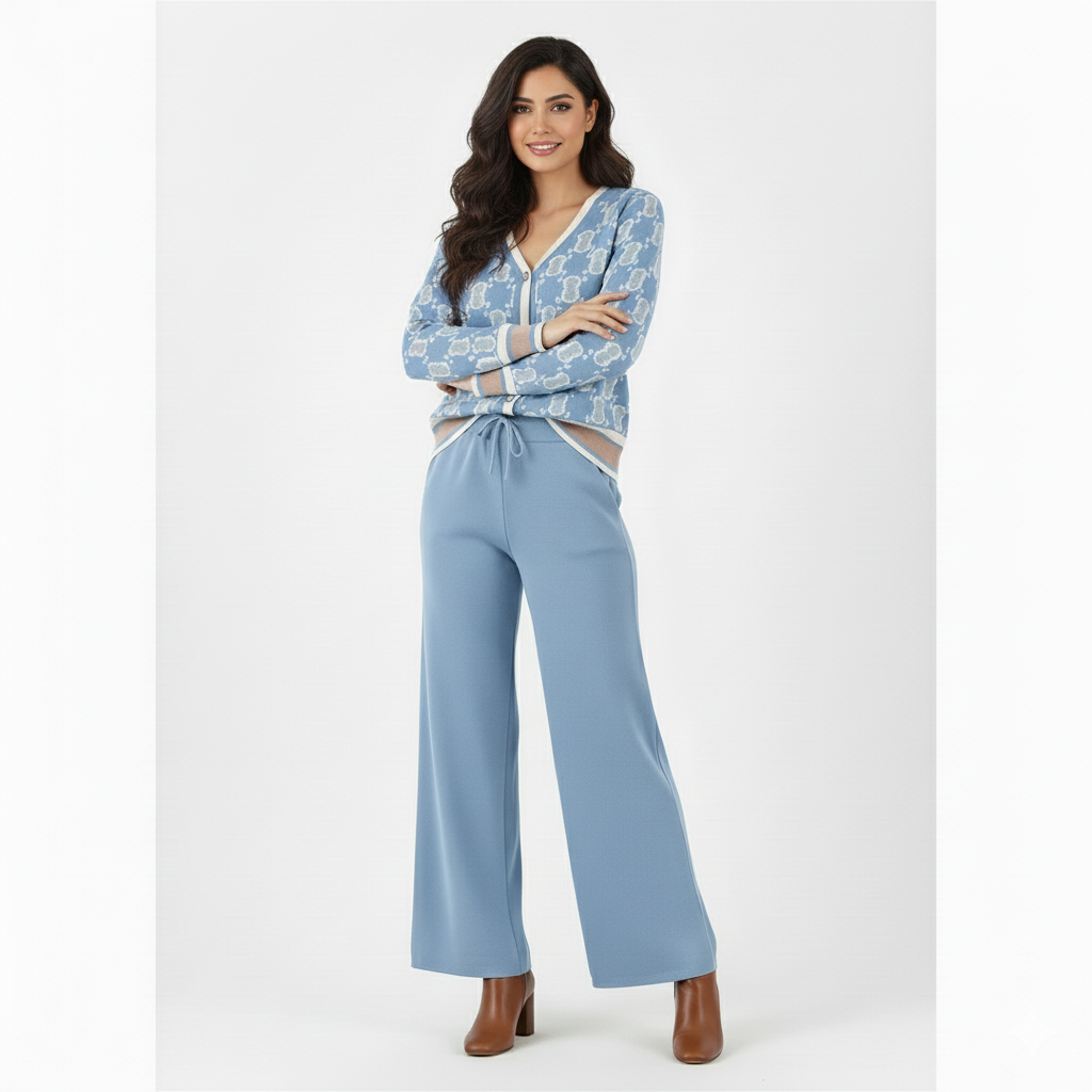 Eloise Wide-Leg Palazzo & Knitted Cardigan stylish Co-Ord Set