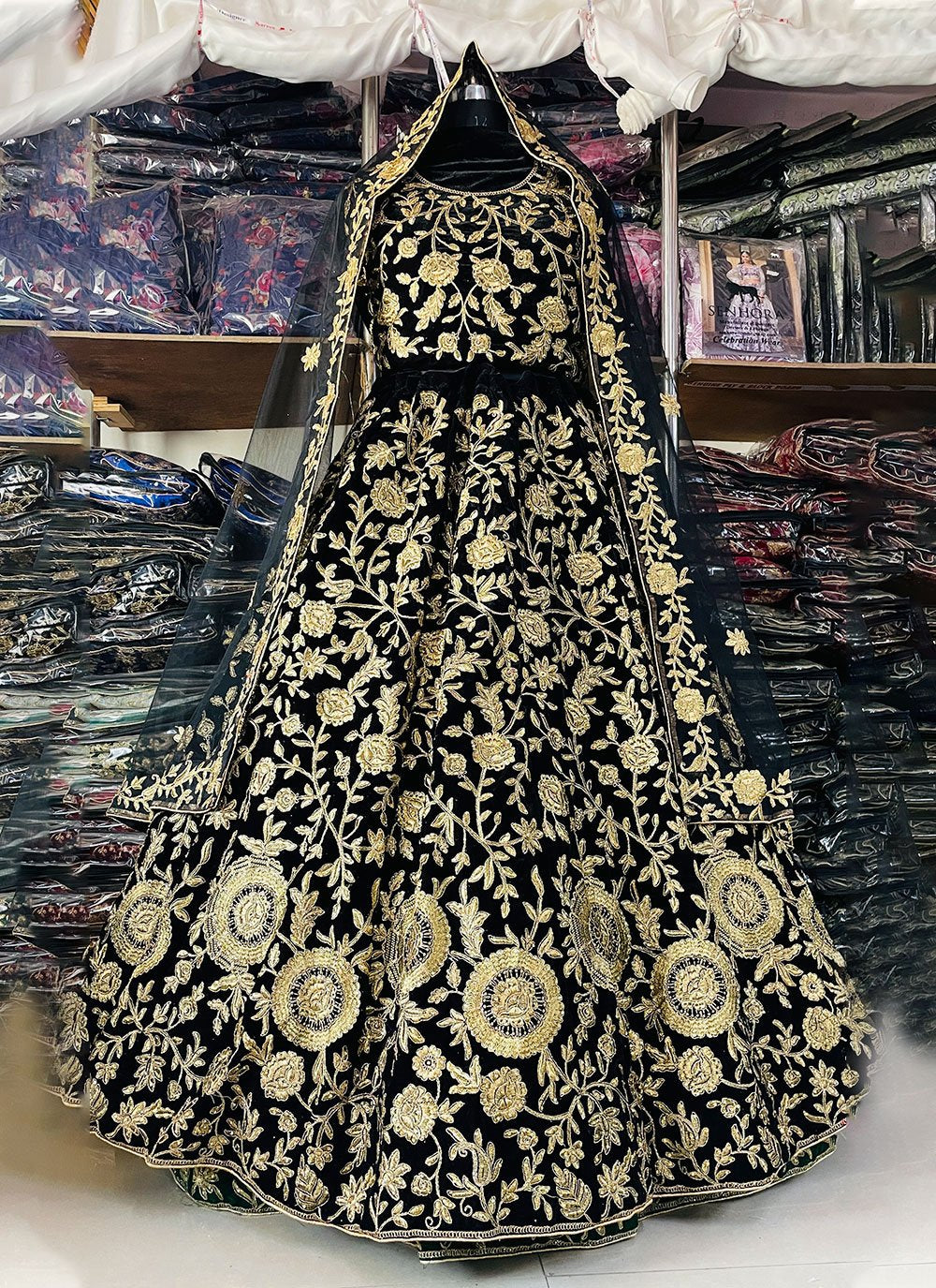 Black Velvet Diamond A - Line Lehenga