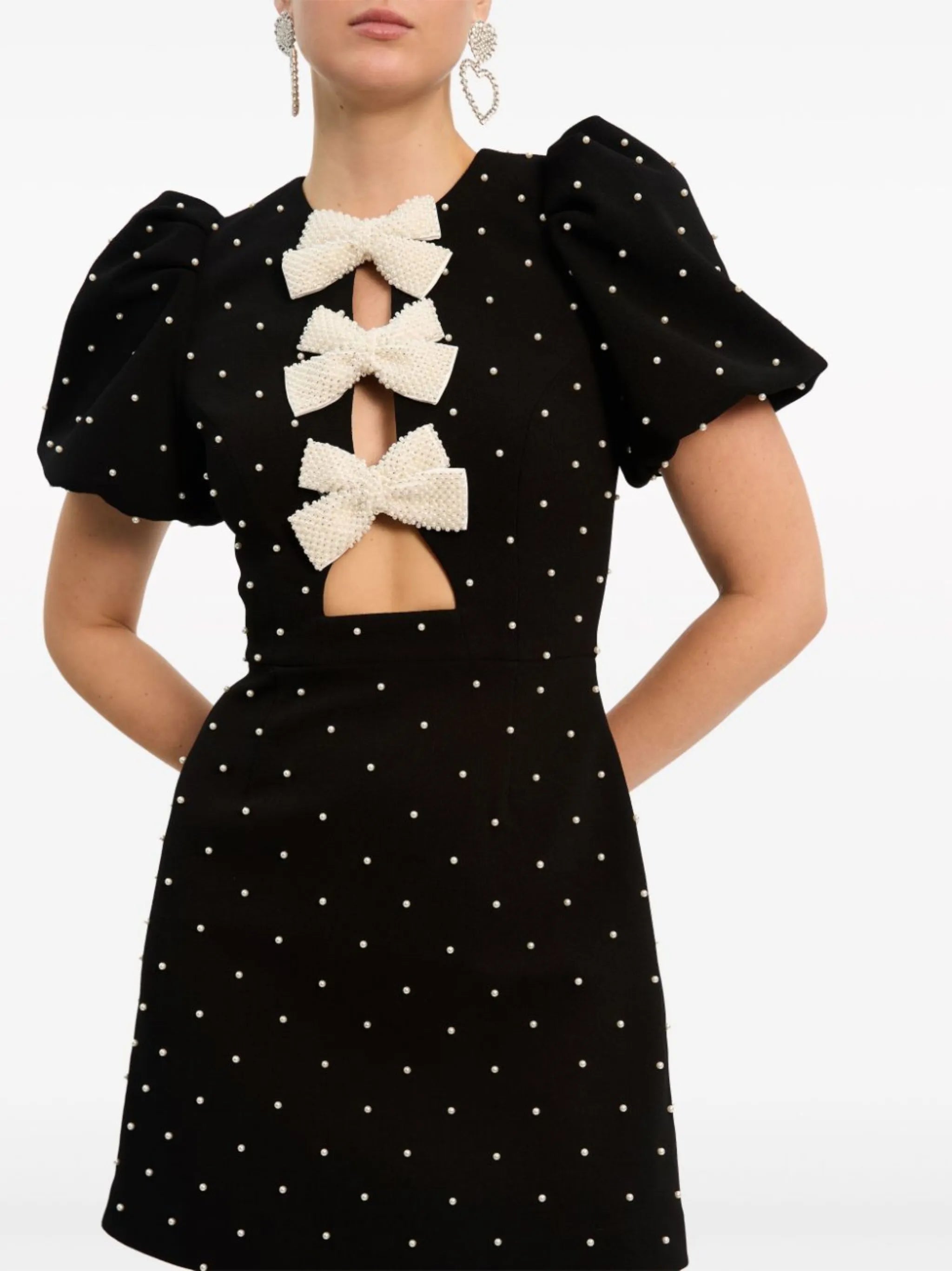 Embellished Short Pearl Bow knot Mini Dress