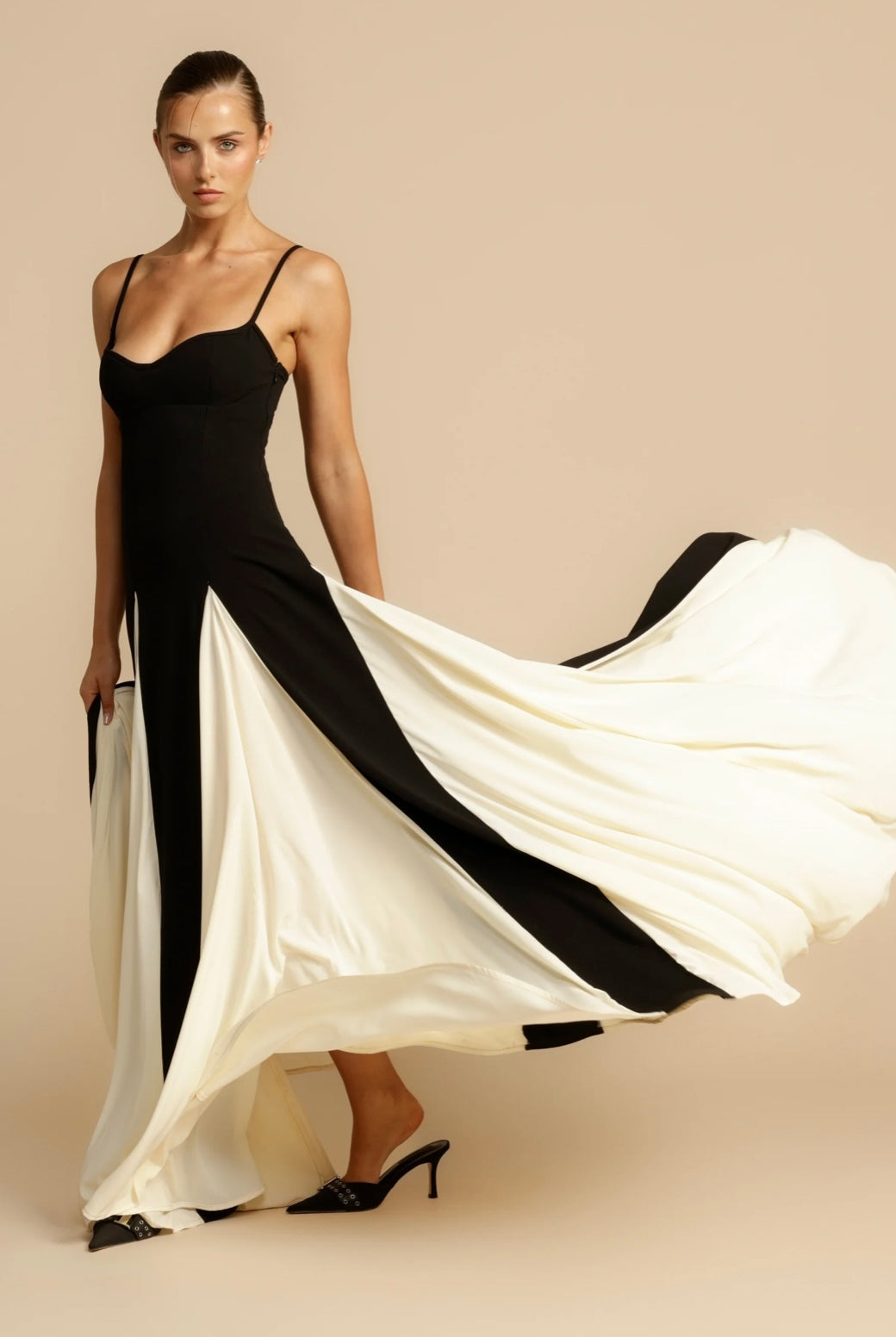 Timeless Elegance Panelled Tulle A-line Slip Maxi Dress
