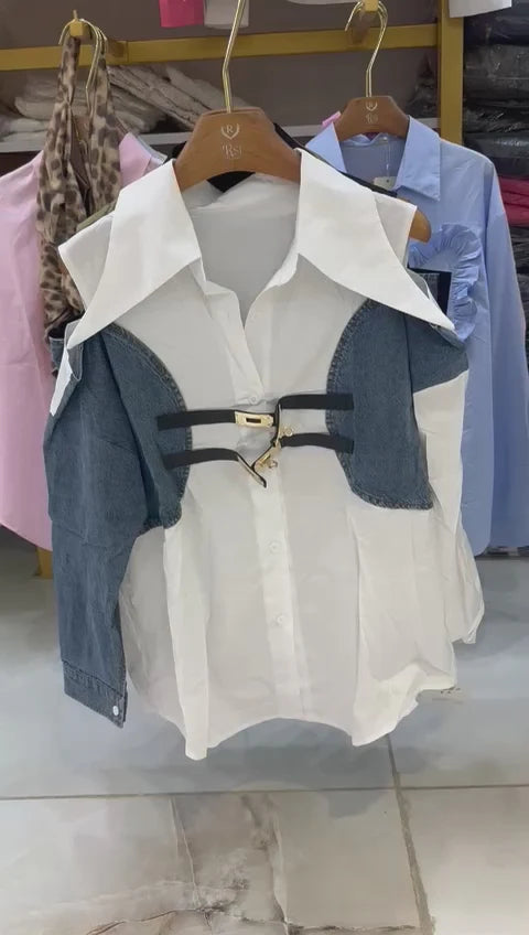 Half Denim Belt shirt