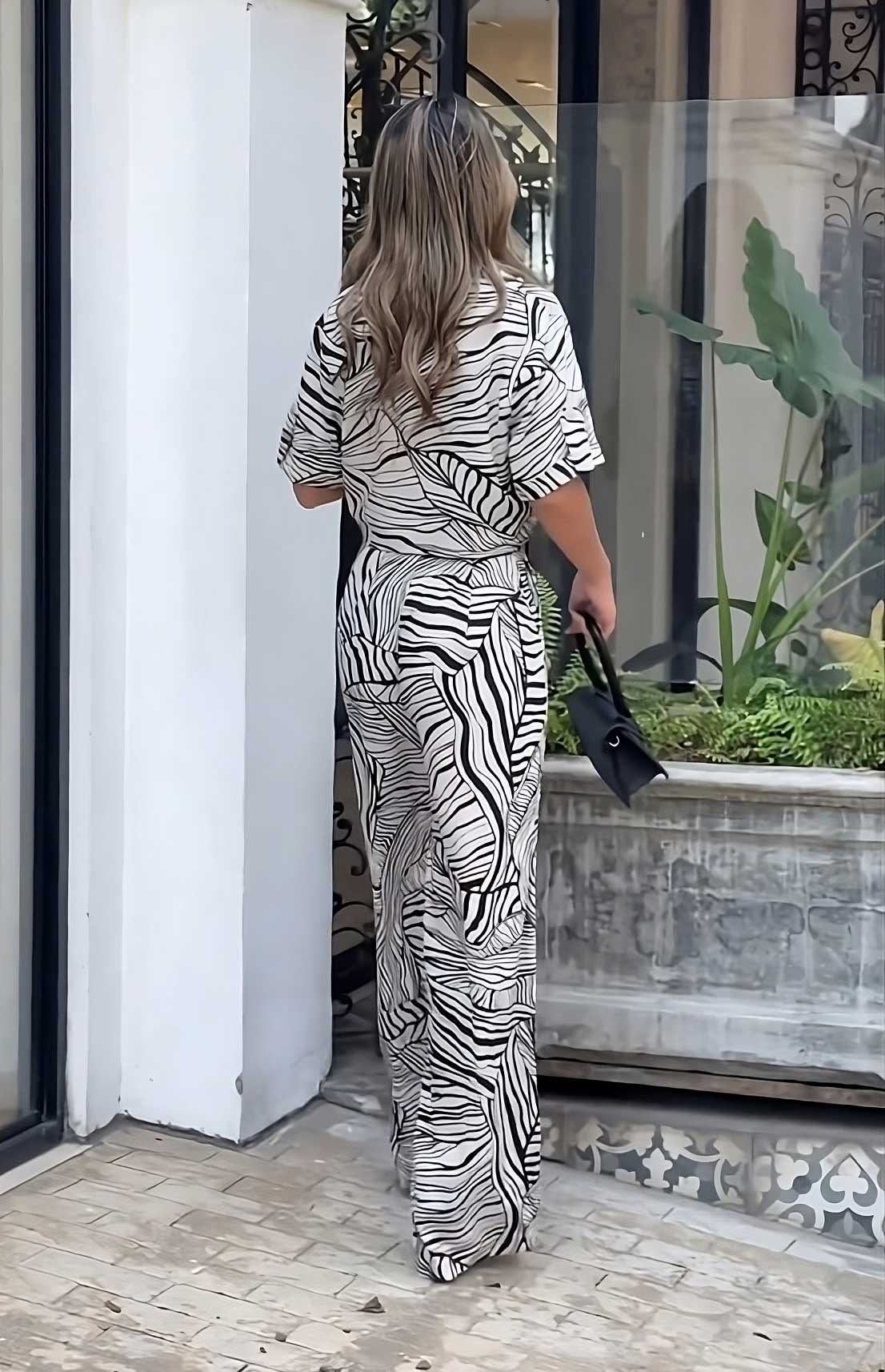 Zebra Pattern : Trendy Two-Piece Co-Ord Set with Crop Top and Wide Leg Pant
