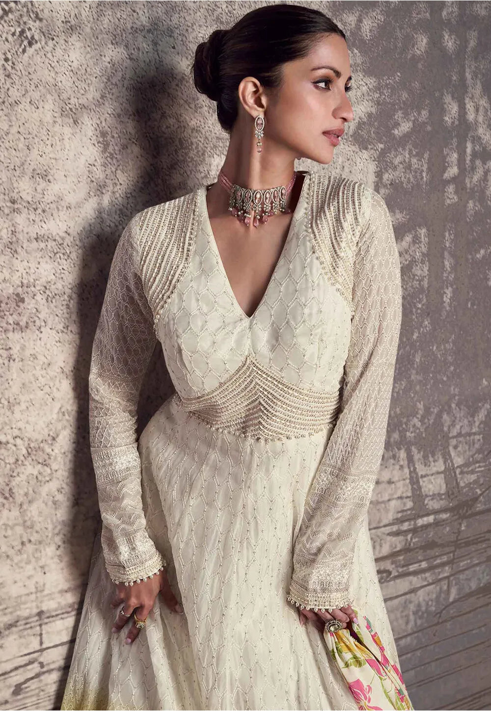 Multicolored Embroidered Sequins Georgette Gown