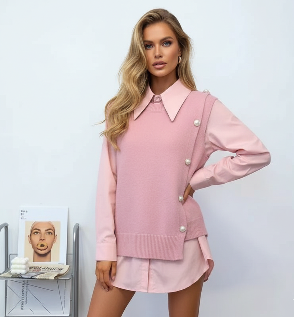 Ruth Women Candy Color Knitted Vest Shirt Set