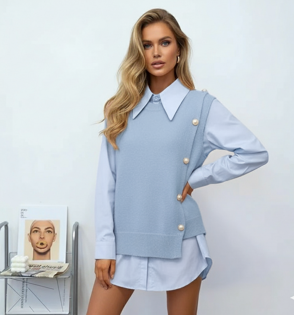 Ruth Women Candy Color Knitted Vest Shirt Set