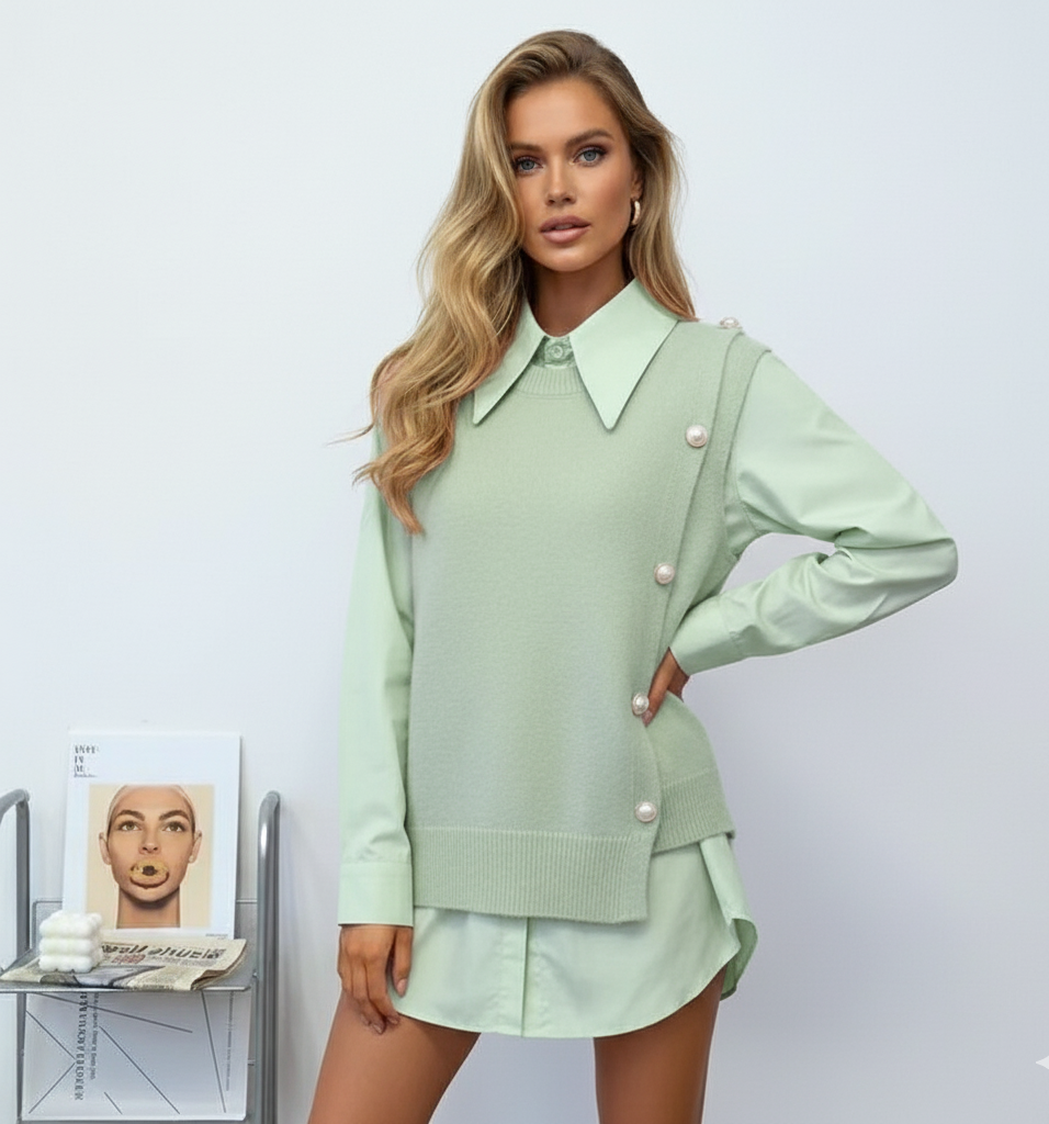 Ruth Women Candy Color Knitted Vest Shirt Set